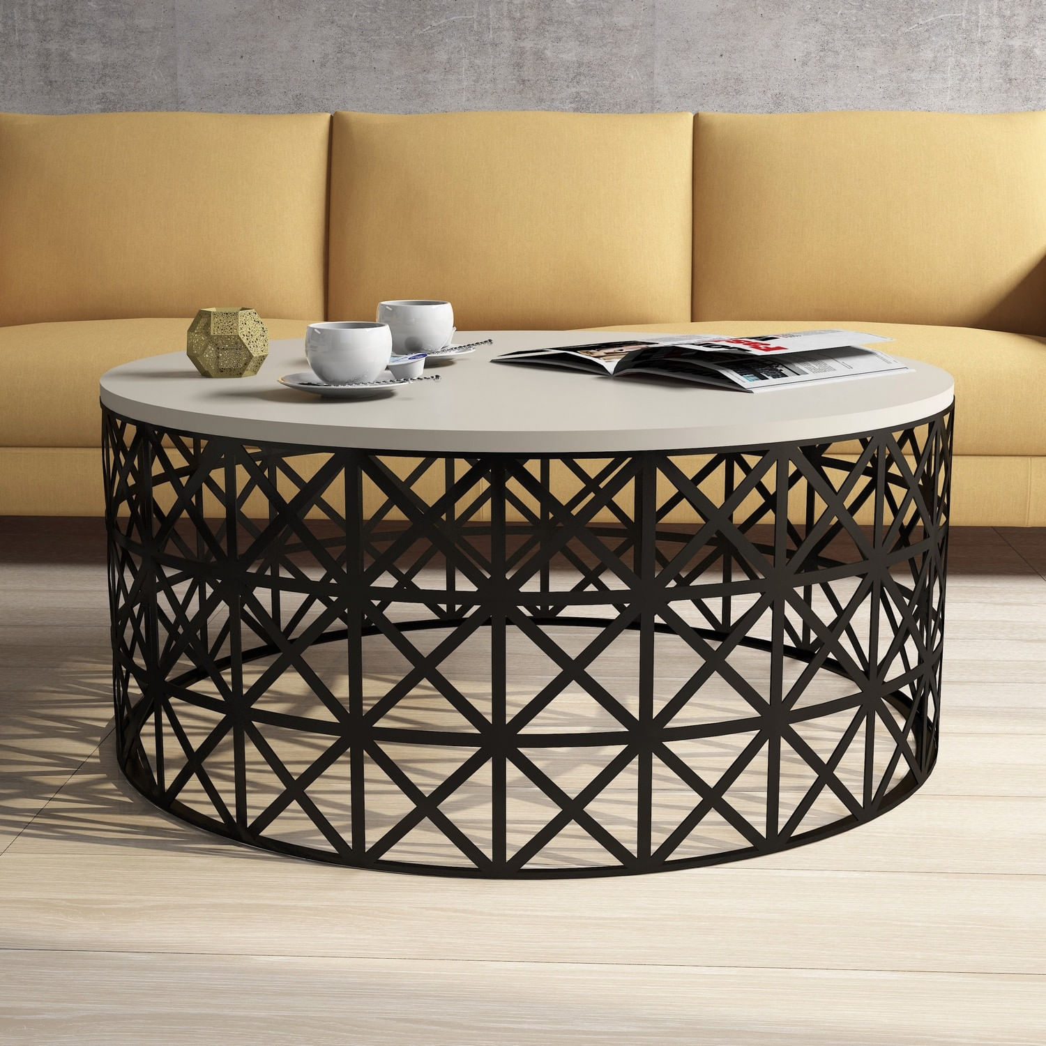 Masuta de cafea, Hanah Home, pal melaminat, crem si negru, 90x90x38 cm, 845HCT5230 — imaginea 5