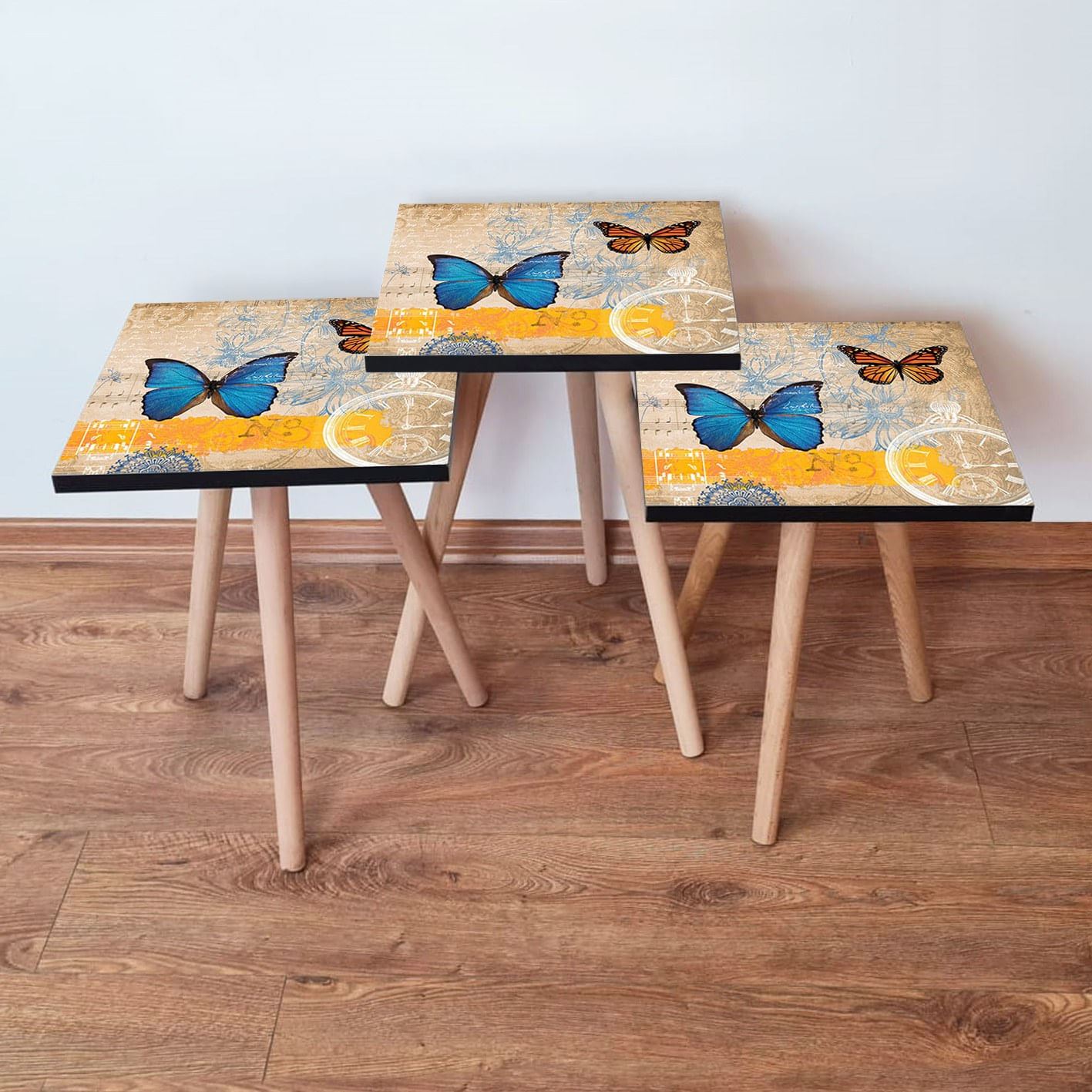 Set masute de cafea, Hanah Home, mdf, multicolor, 35x35x52 cm, set 3 piese, 481LNA3133