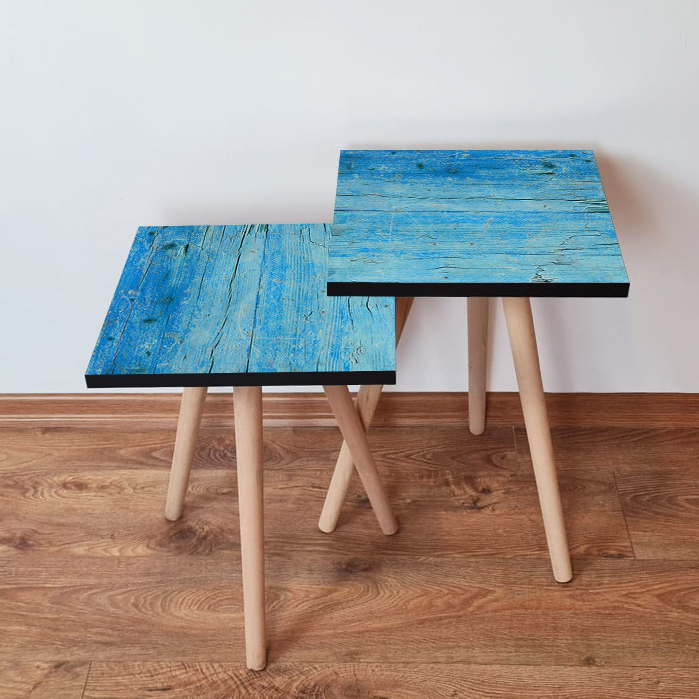 Set masute de cafea, Hanah Home, mdf, albastru, 35x35x47 cm, 2 piese, 481LNA2346