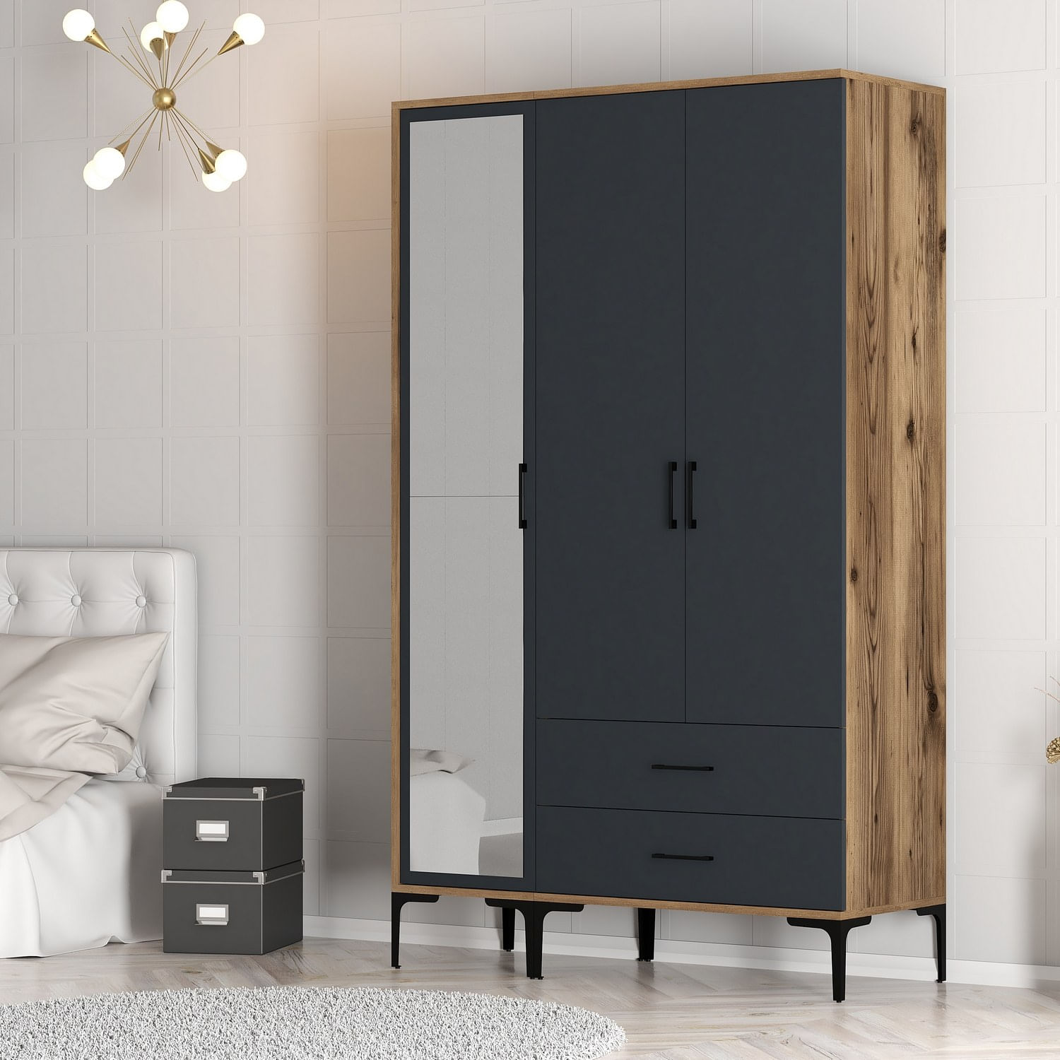 Sifonier, Hanah Home, pal melaminat, nuc si antracit, 120x47.5x201.4 cm, 845HCT5454 — imaginea 2