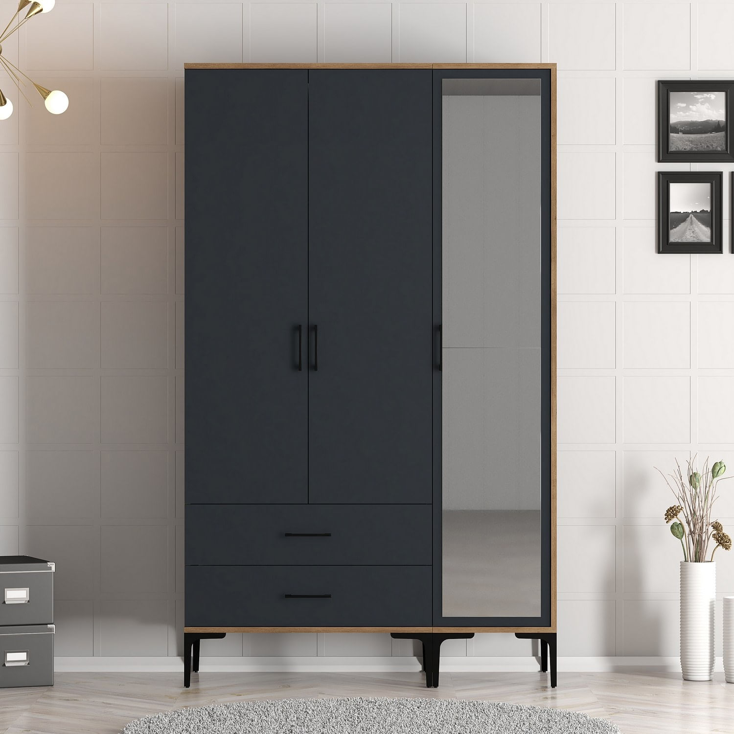 Sifonier, Hanah Home, pal melaminat, nuc si antracit, 120x47.5x201.4 cm, 845HCT5454 — imaginea 3