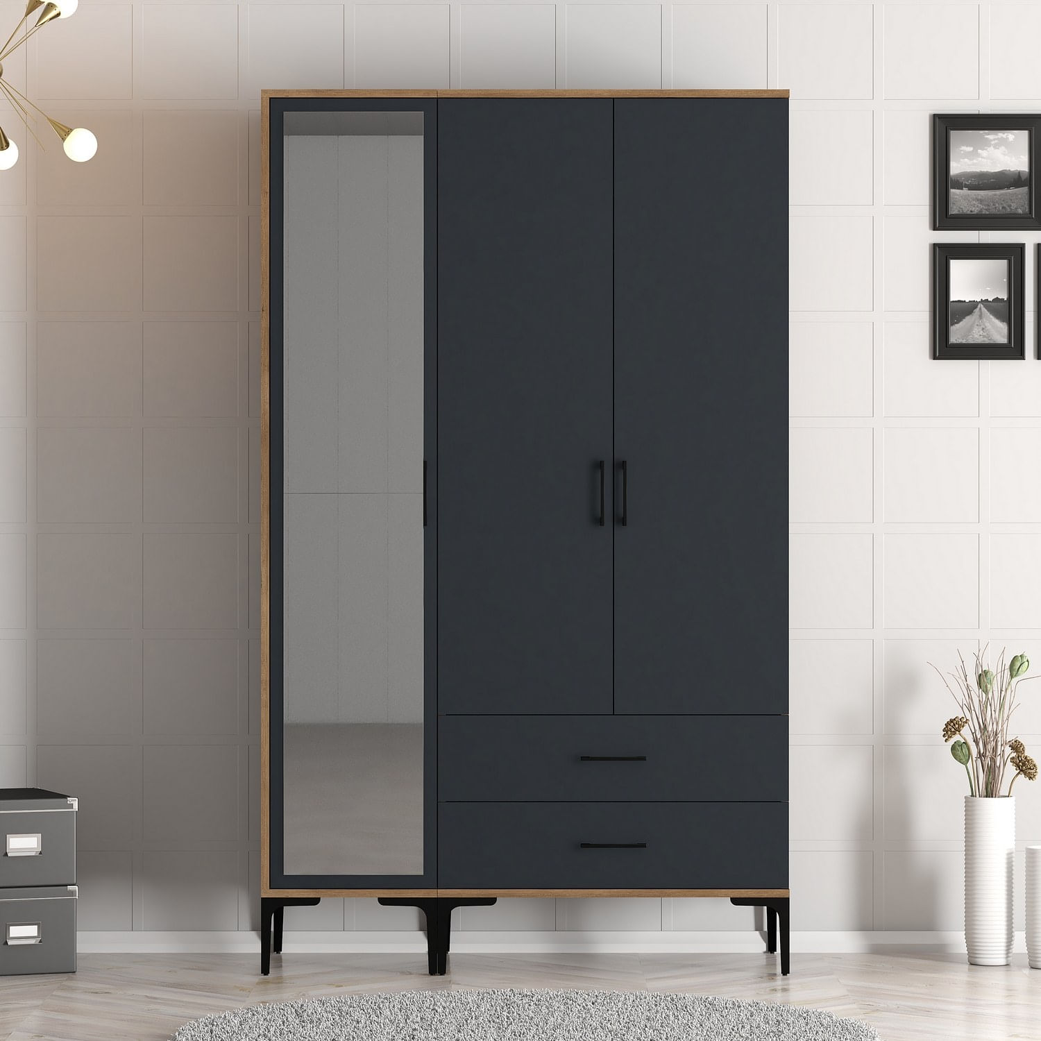 Sifonier, Hanah Home, pal melaminat, nuc si antracit, 120x47.5x201.4 cm, 845HCT5454 — imaginea 6