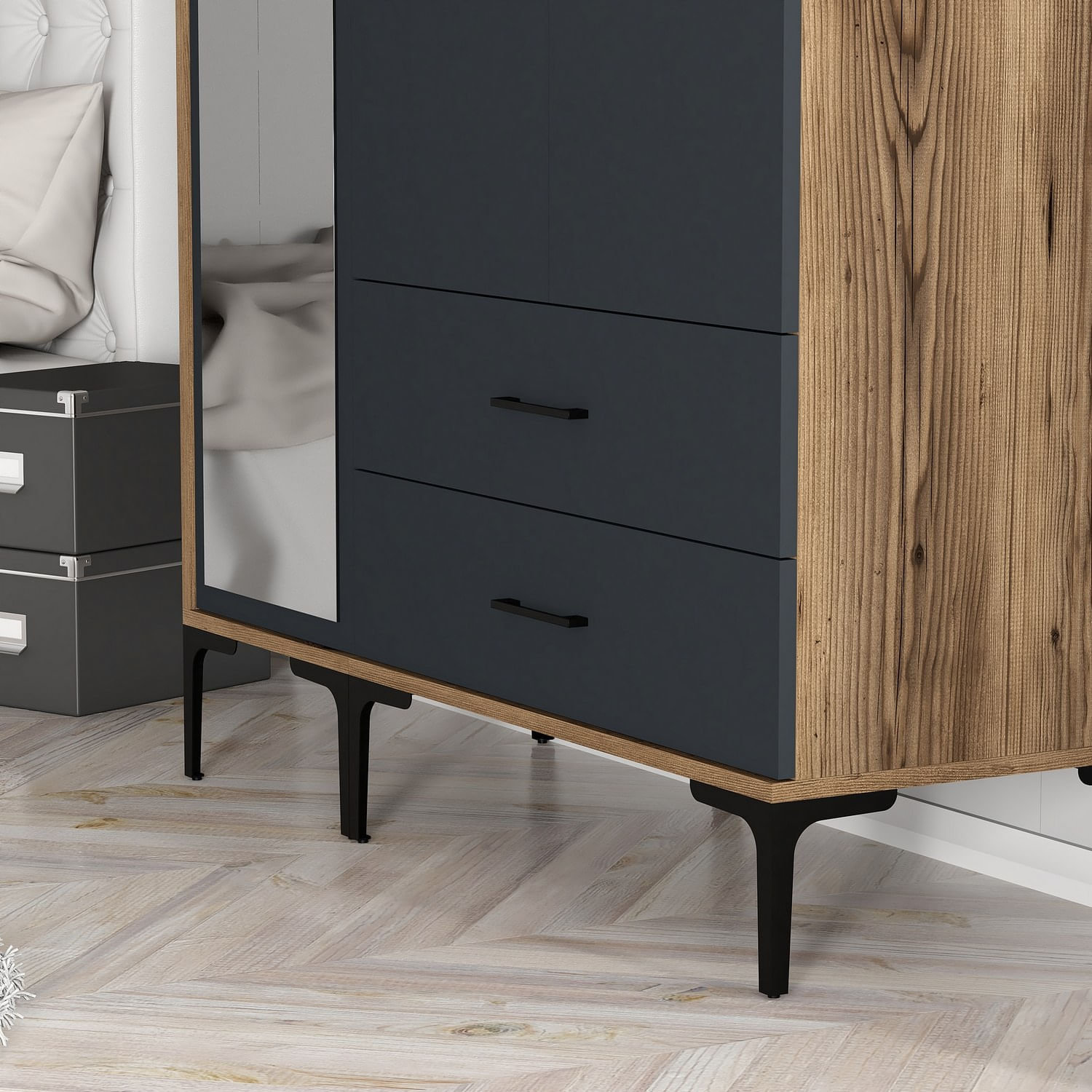 Sifonier, Hanah Home, pal melaminat, nuc si antracit, 120x47.5x201.4 cm, 845HCT5454 — imaginea 7