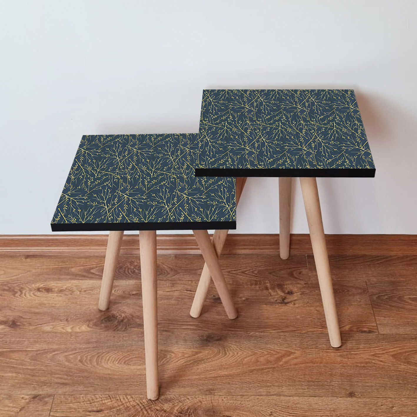 Set masute de cafea, Hanah Home, mdf, gri si galben, 35x35x47 cm, 2 piese