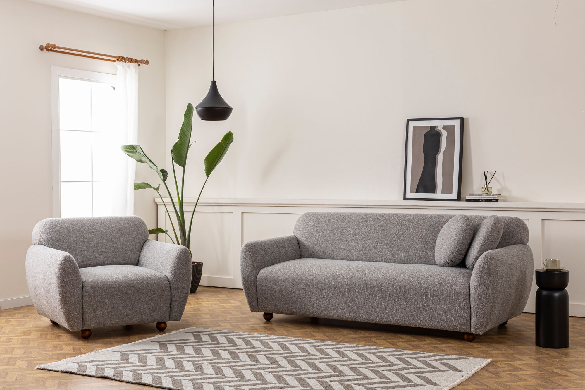 Fotoliu, Hanah Home, poliester, gri deschis, 90x86x86 cm — imaginea 2