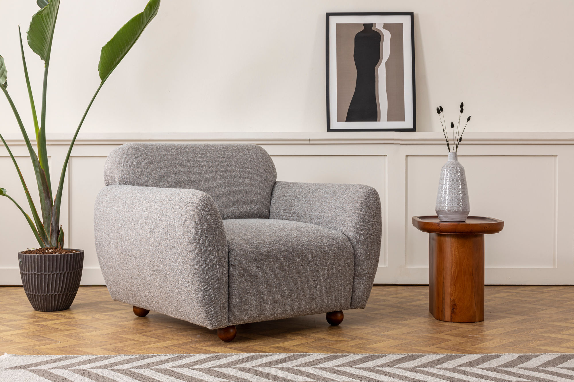 Fotoliu, Hanah Home, poliester, gri deschis, 90x86x86 cm — imaginea 4