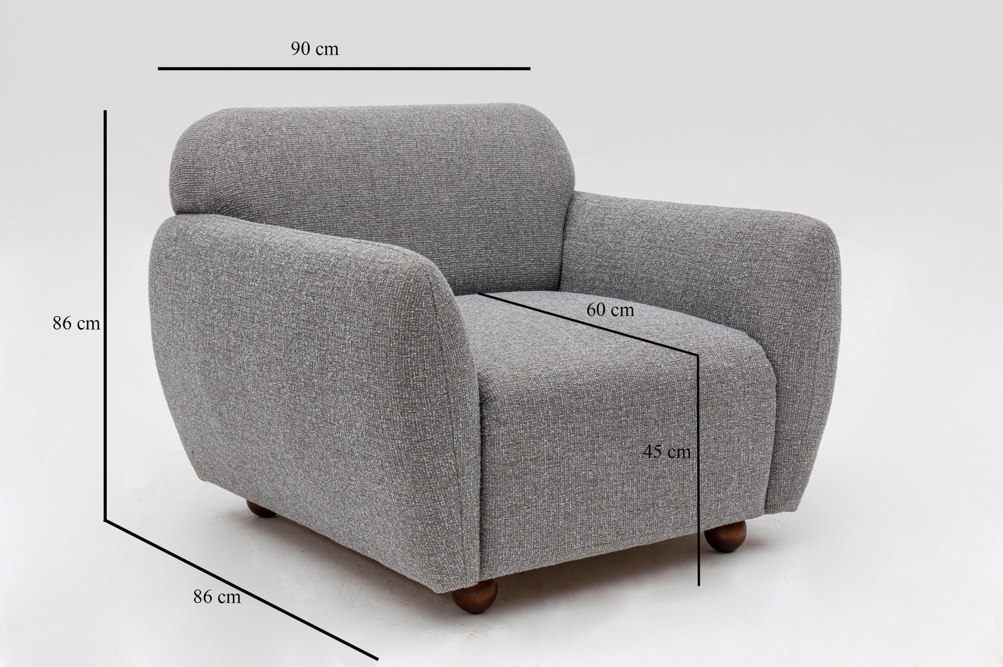 Fotoliu, Hanah Home, poliester, gri deschis, 90x86x86 cm — imaginea 5