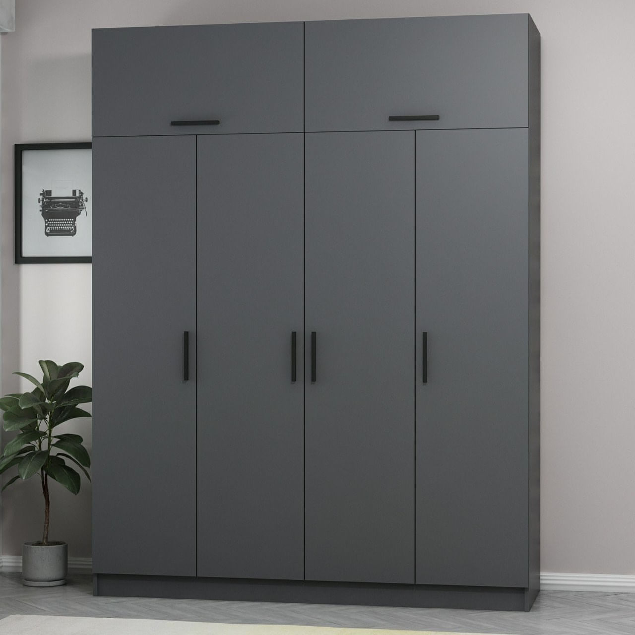 Dulap, Hanah Home, pal melaminat, antracit, 180x52x255 cm — imaginea 6