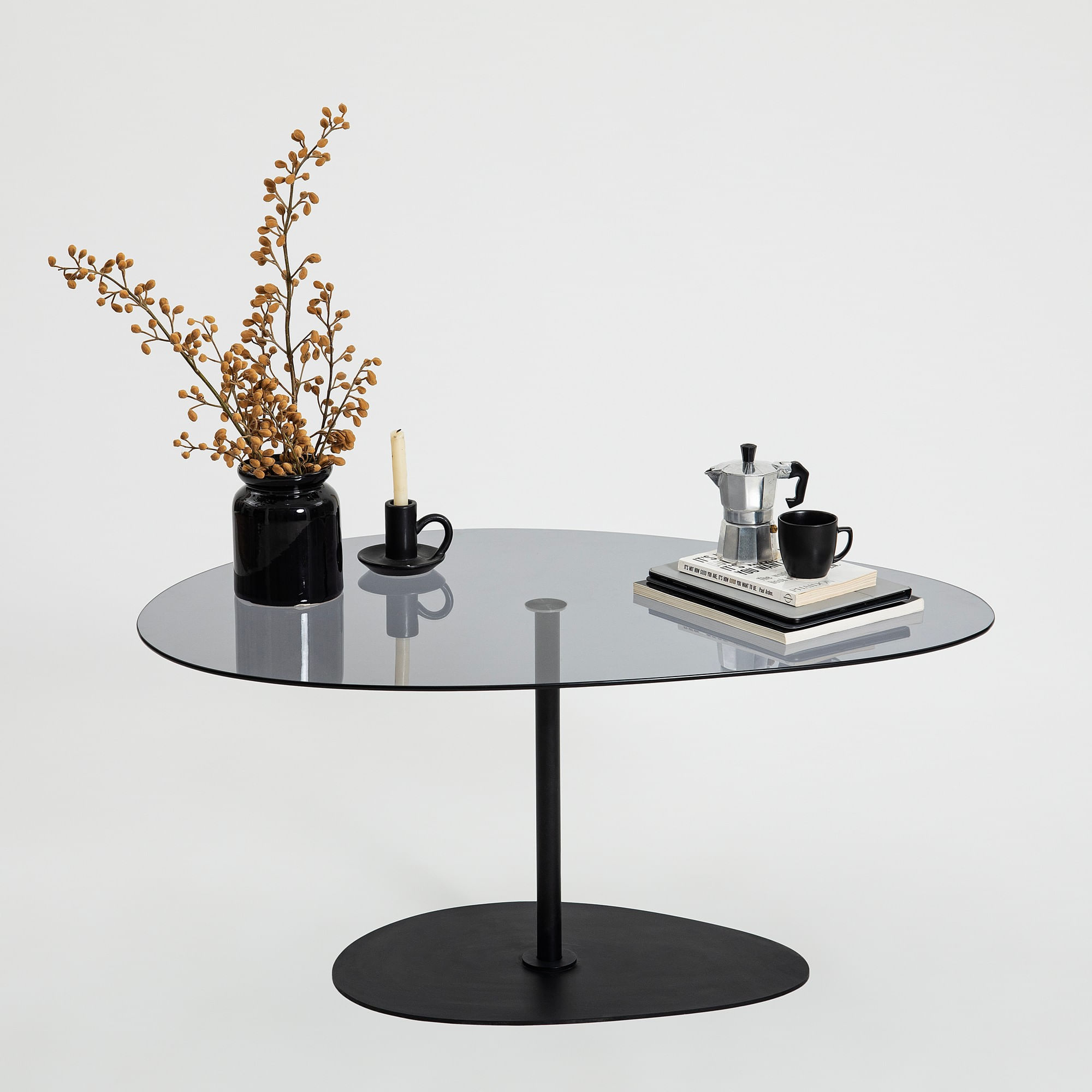 Masuta de cafea, Hanah Home, sticla securizata, gri inchis si negru, 90x60x40 cm — imaginea 2