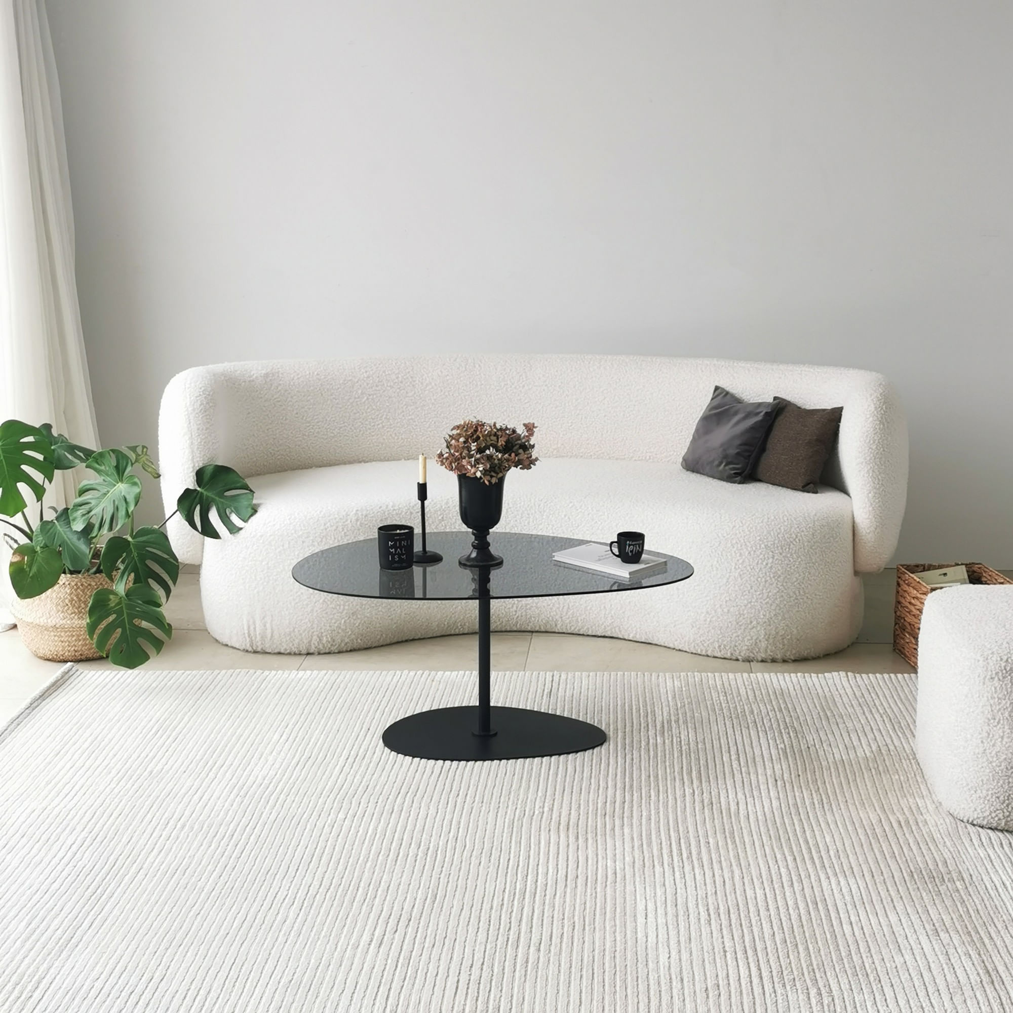 Masuta de cafea, Hanah Home, sticla securizata, gri inchis si negru, 90x60x40 cm — imaginea 4