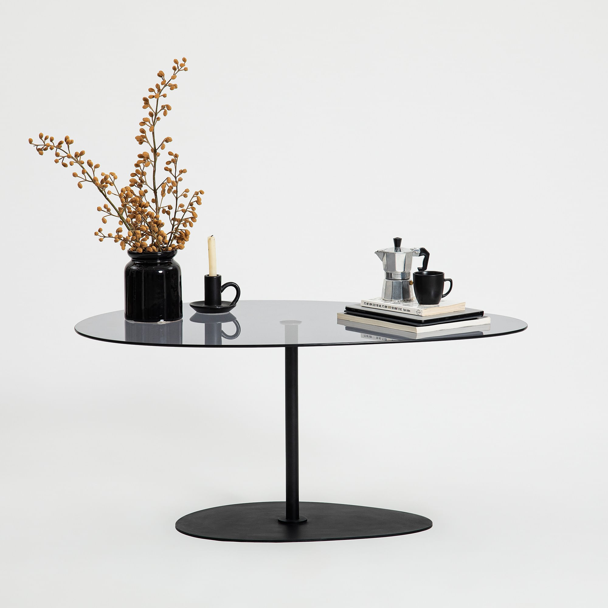 Masuta de cafea, Hanah Home, sticla securizata, gri inchis si negru, 90x60x40 cm — imaginea 5
