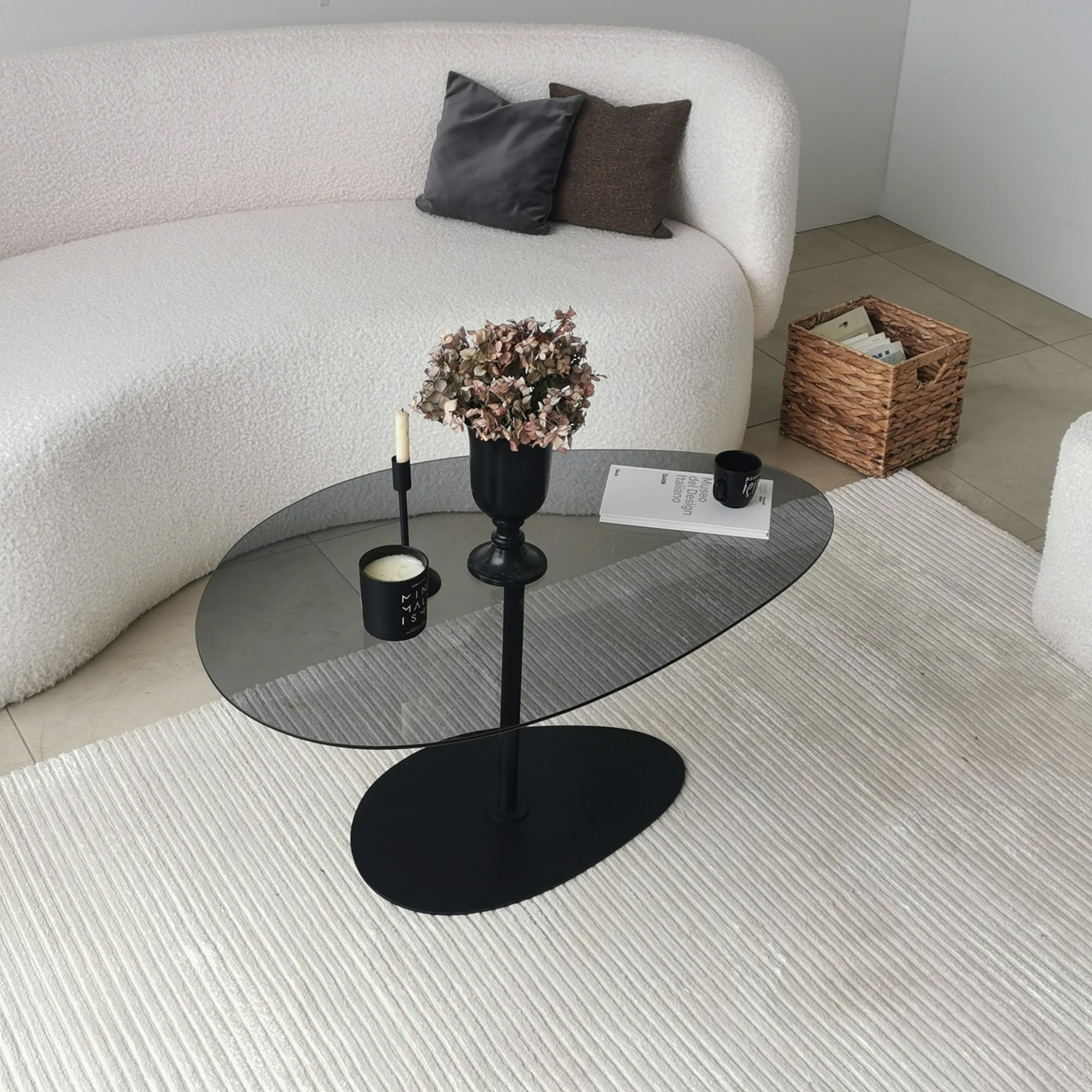 Masuta de cafea, Hanah Home, sticla securizata, gri inchis si negru, 90x60x40 cm — imaginea 6