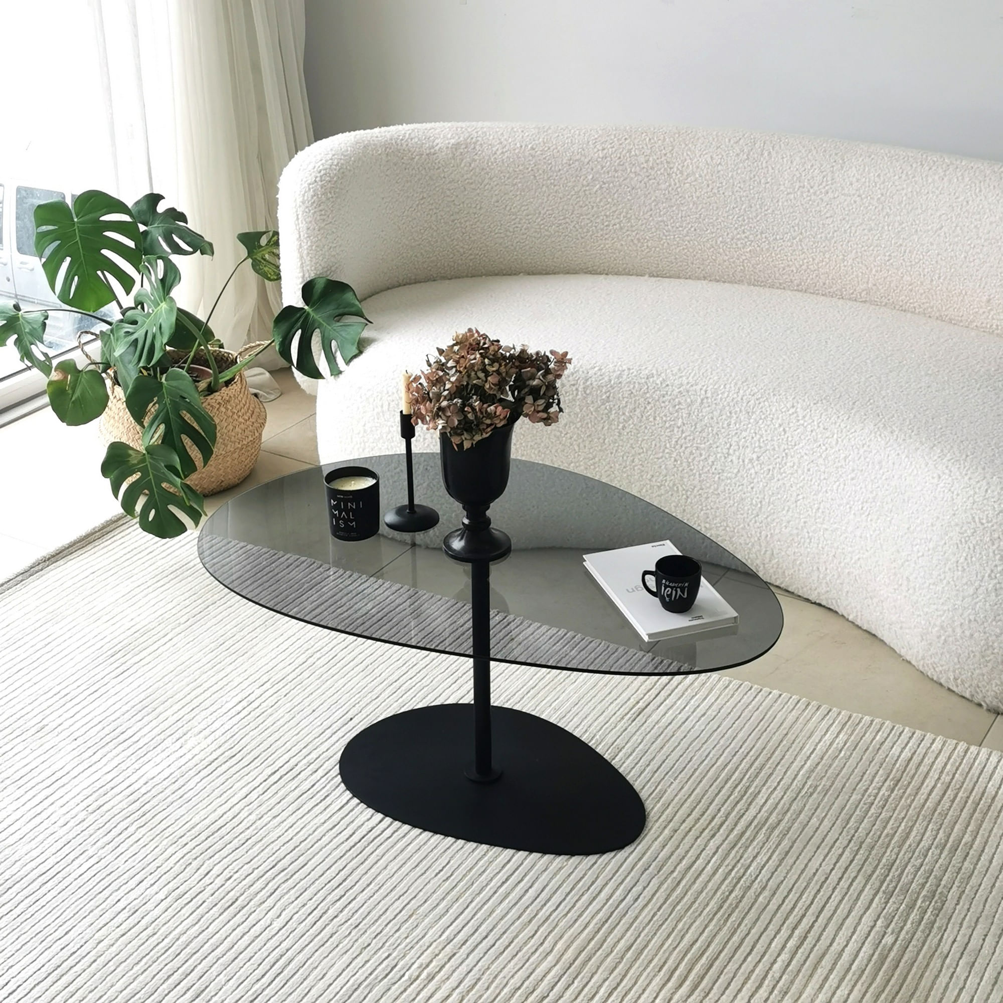 Masuta de cafea, Hanah Home, sticla securizata, gri inchis si negru, 90x60x40 cm — imaginea 9