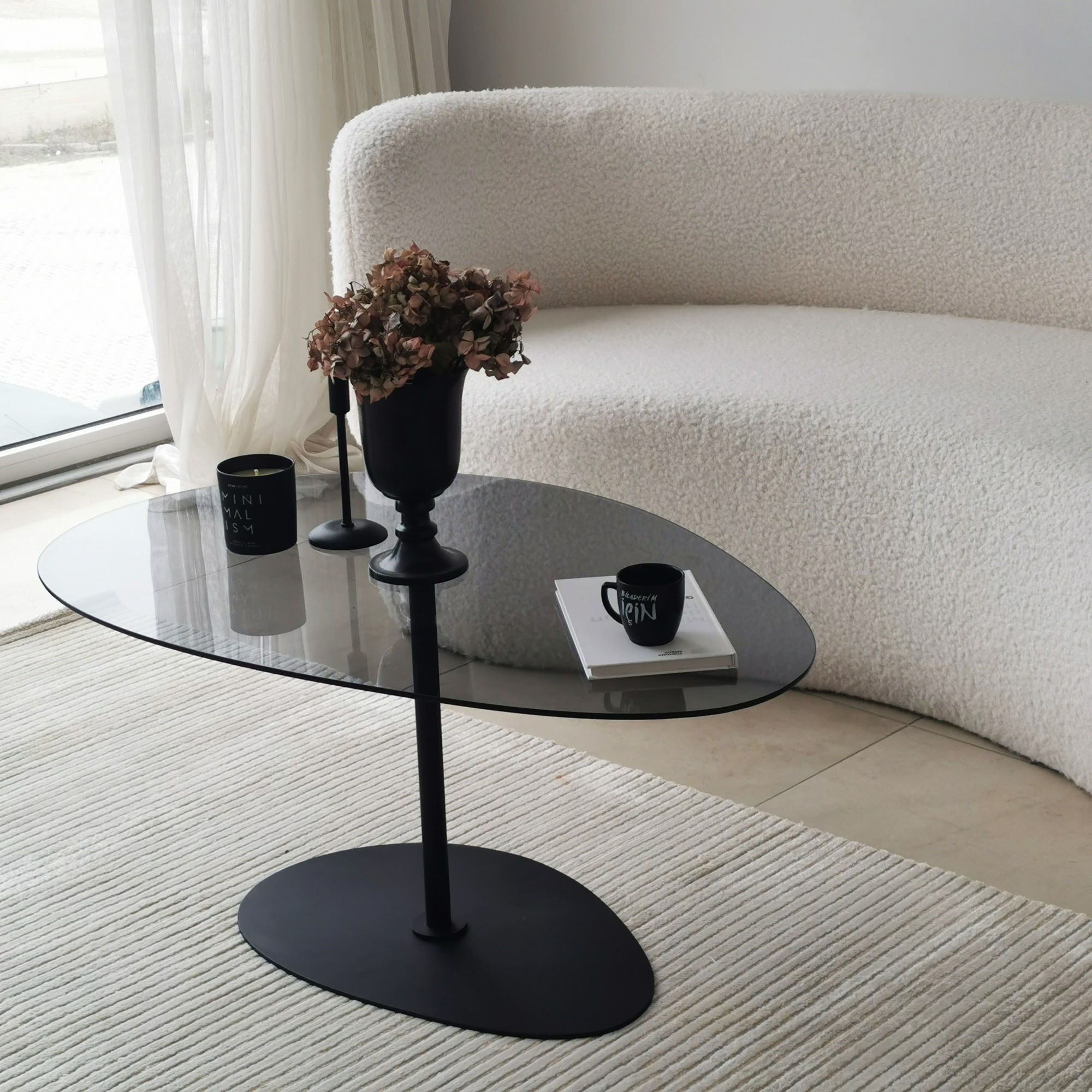 Masuta de cafea, Hanah Home, sticla securizata, gri inchis si negru, 90x60x40 cm — imaginea 10