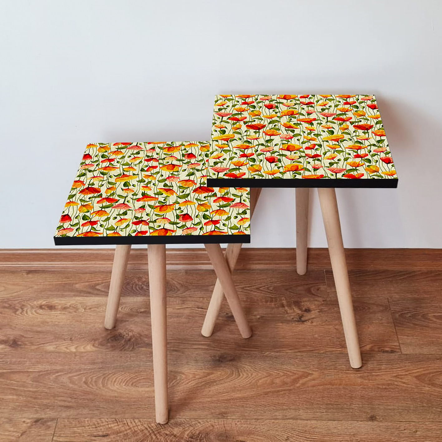 Set mese de cafea cuib, Hanah Home, mdf, multicolor, 35x35x47 cm, picioare lemn de fag