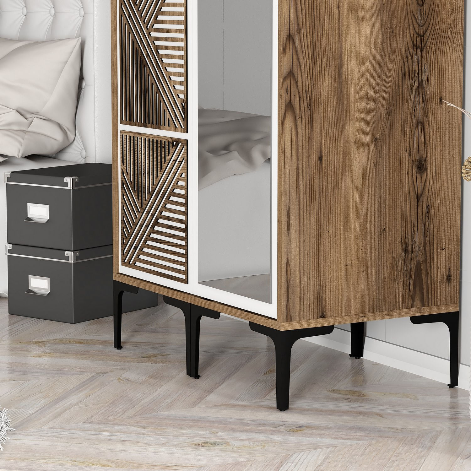 Sifonier, Hanah Home, pal melaminat, nuc si alb, 80x47.5x201.4 cm, 845HCT5420 — imaginea 3