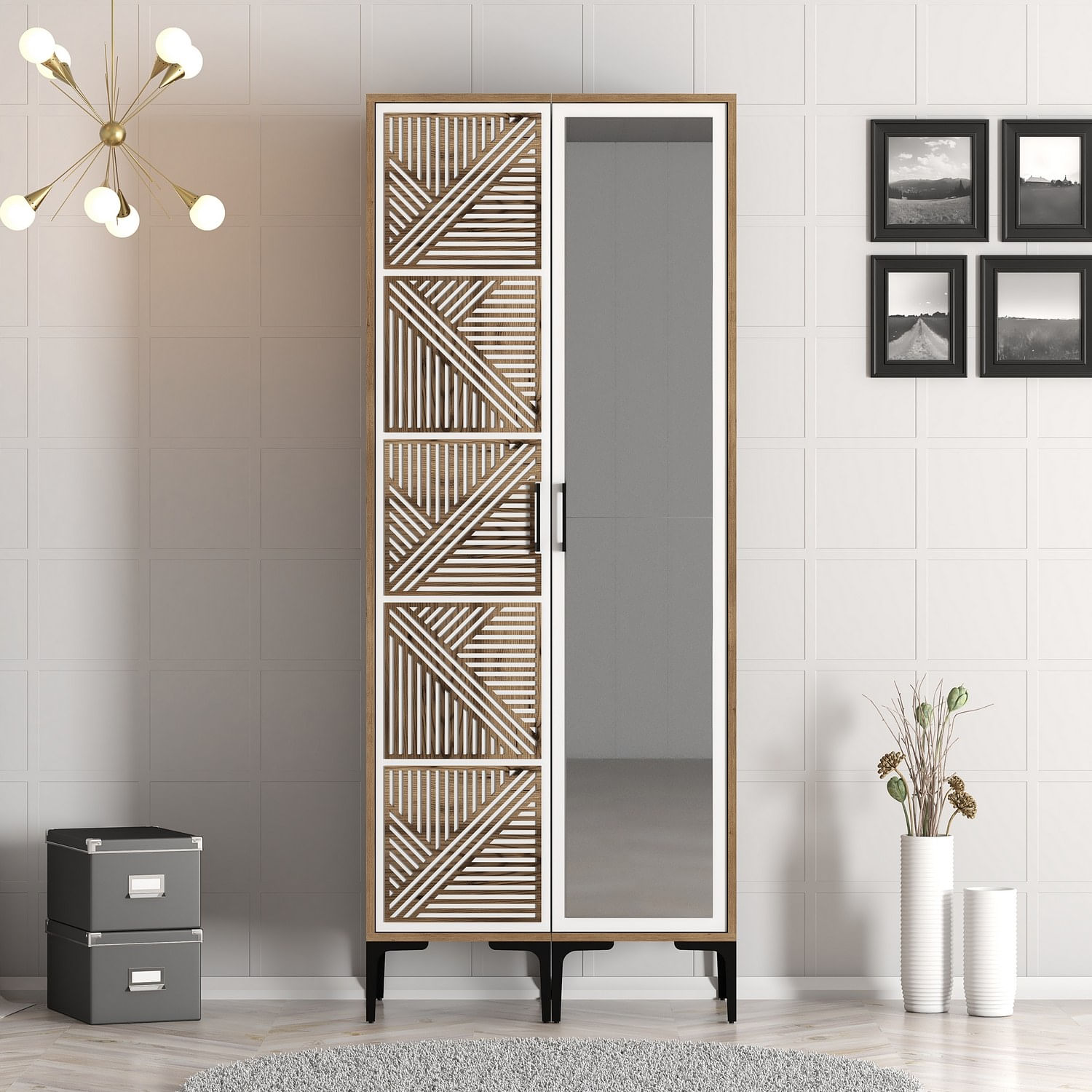 Sifonier, Hanah Home, pal melaminat, nuc si alb, 80x47.5x201.4 cm, 845HCT5420 — imaginea 5