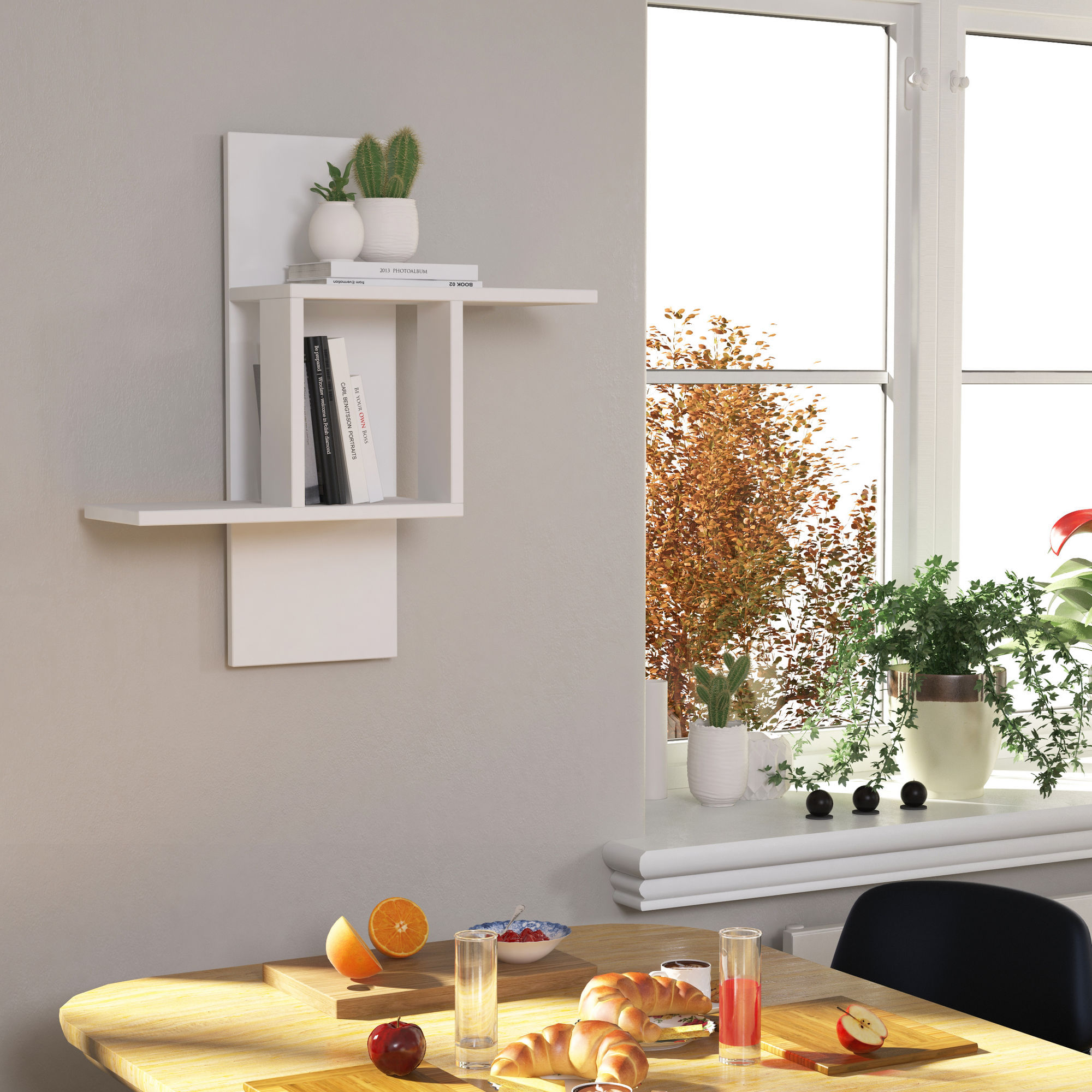 Raft de perete, Hanah Home, pal melaminat, alb, 64x70x20 cm — imaginea 2