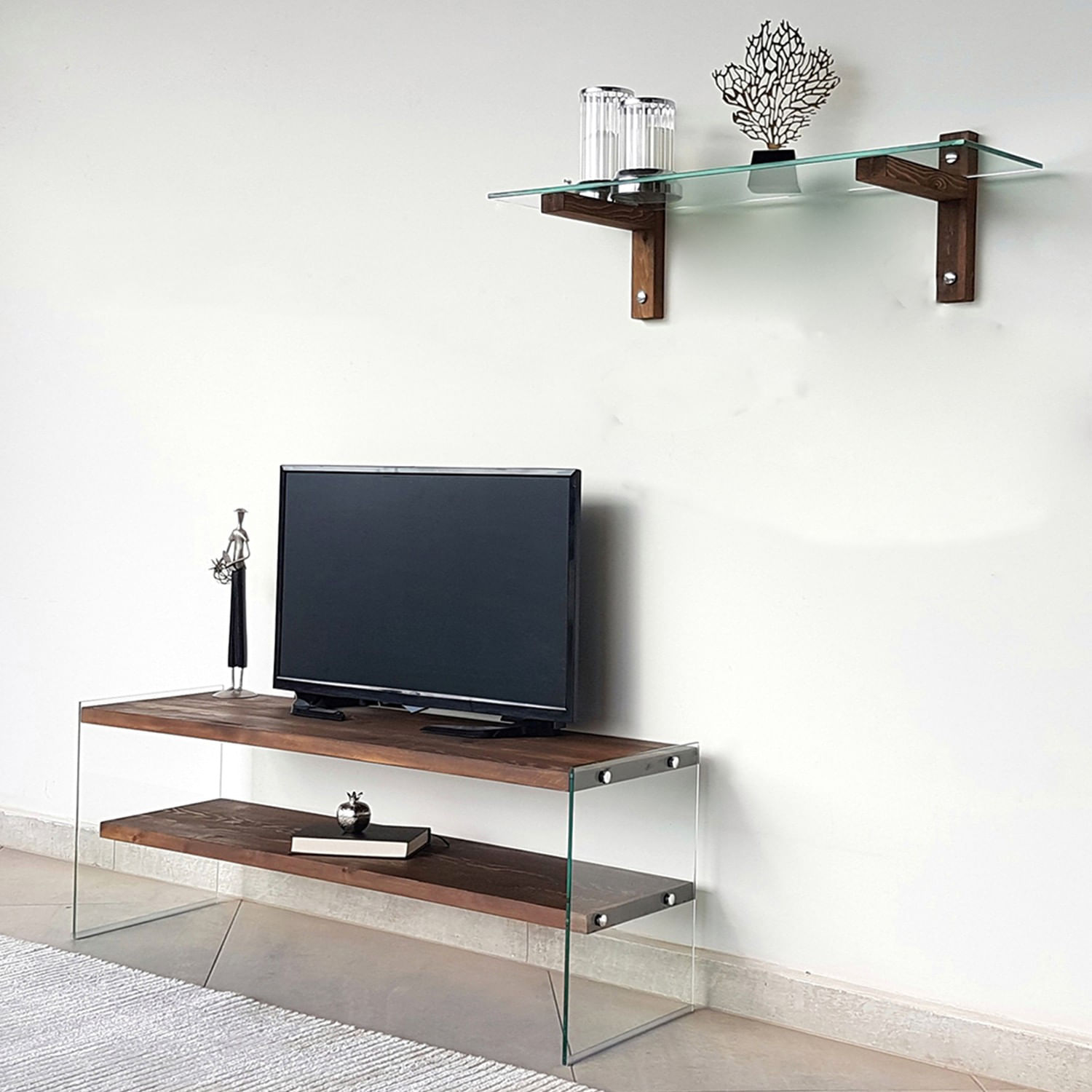 Comoda tv, Hanah Home, lemn masiv de pin, nuc, 120x45x35 cm — imaginea 6