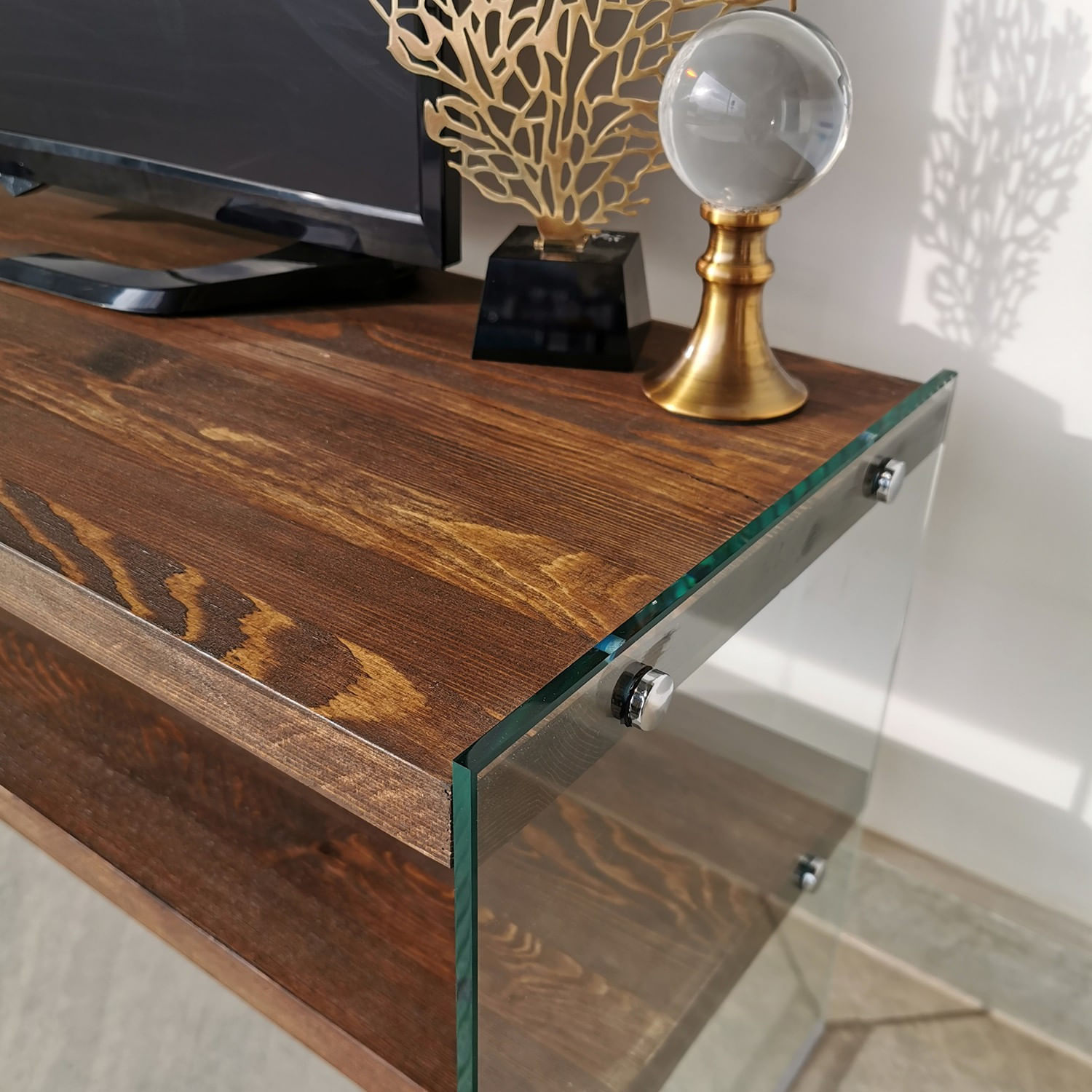 Comoda tv, Hanah Home, lemn masiv de pin, nuc, 120x45x35 cm — imaginea 9