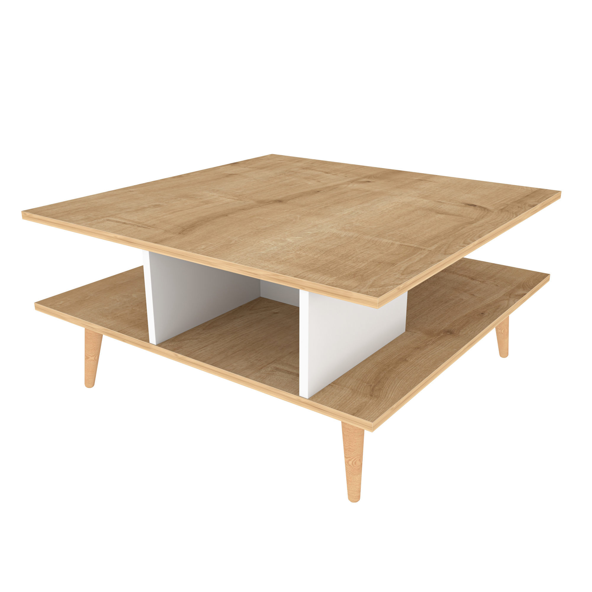 Masuta de cafea, Hanah Home, pal melaminat, stejar si alb, 89x89x44 cm — imaginea 2