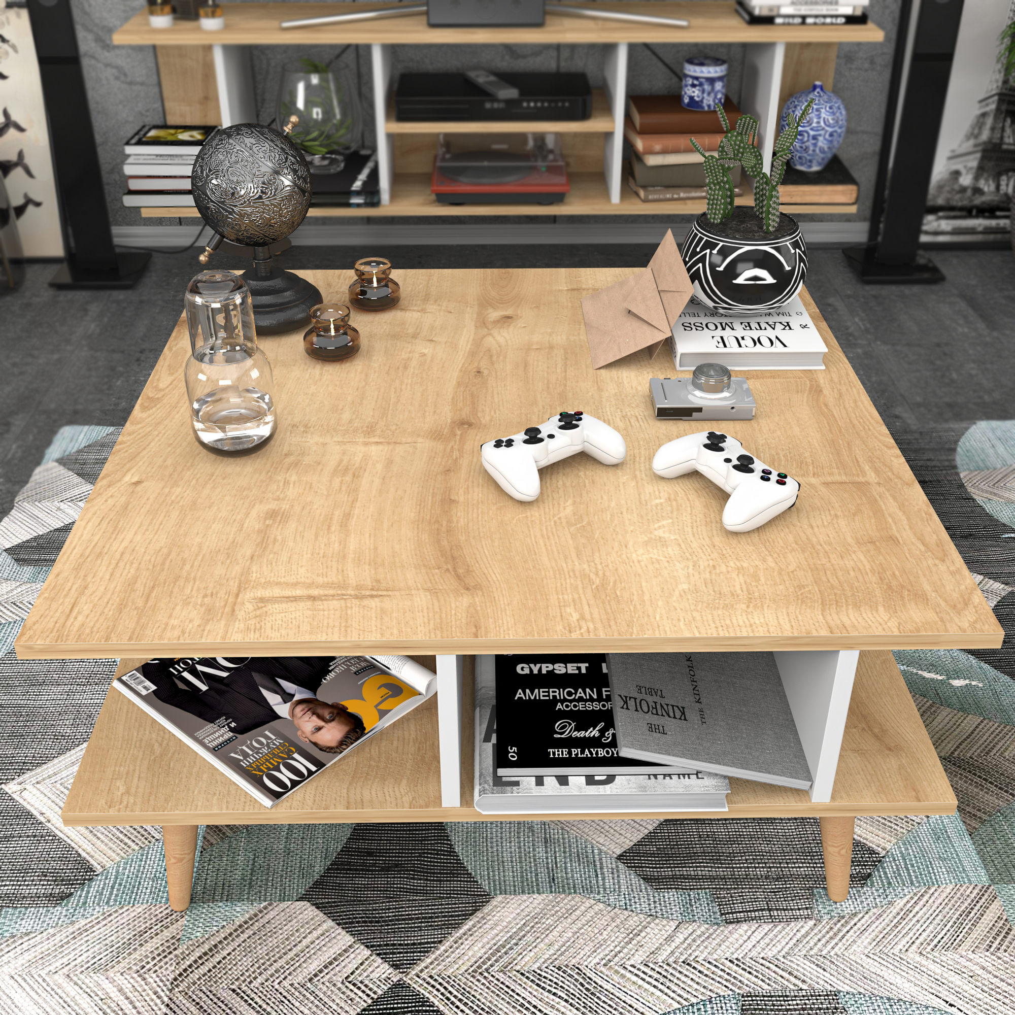 Masuta de cafea, Hanah Home, pal melaminat, stejar si alb, 89x89x44 cm — imaginea 3