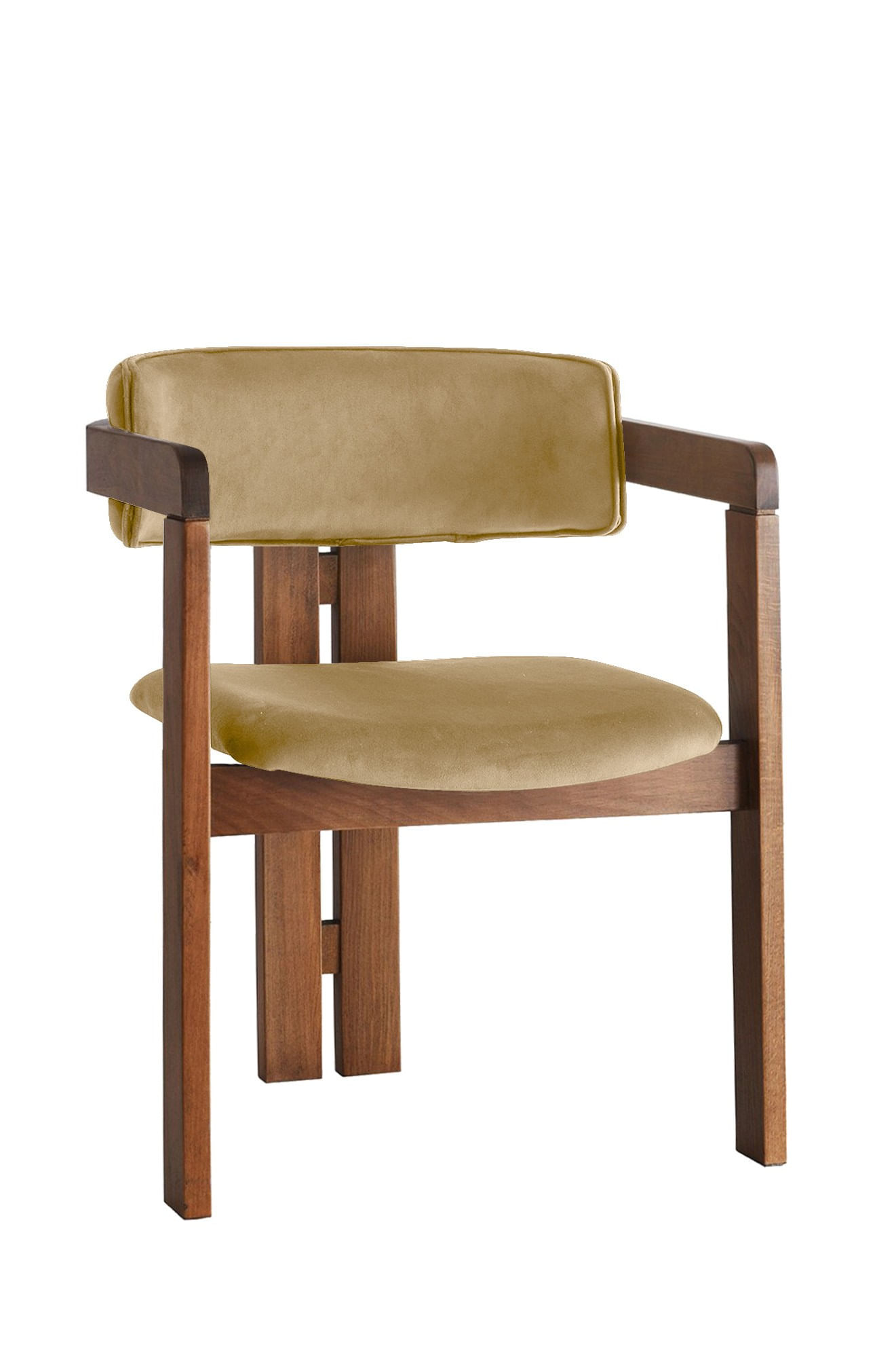Fotoliu, Hanah Home, catifea si lemn, nuc si taupe deschis, 58x49x76 cm — imaginea 2