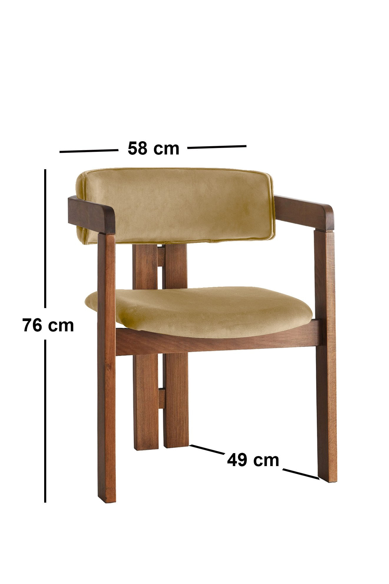 Fotoliu, Hanah Home, catifea si lemn, nuc si taupe deschis, 58x49x76 cm — imaginea 4