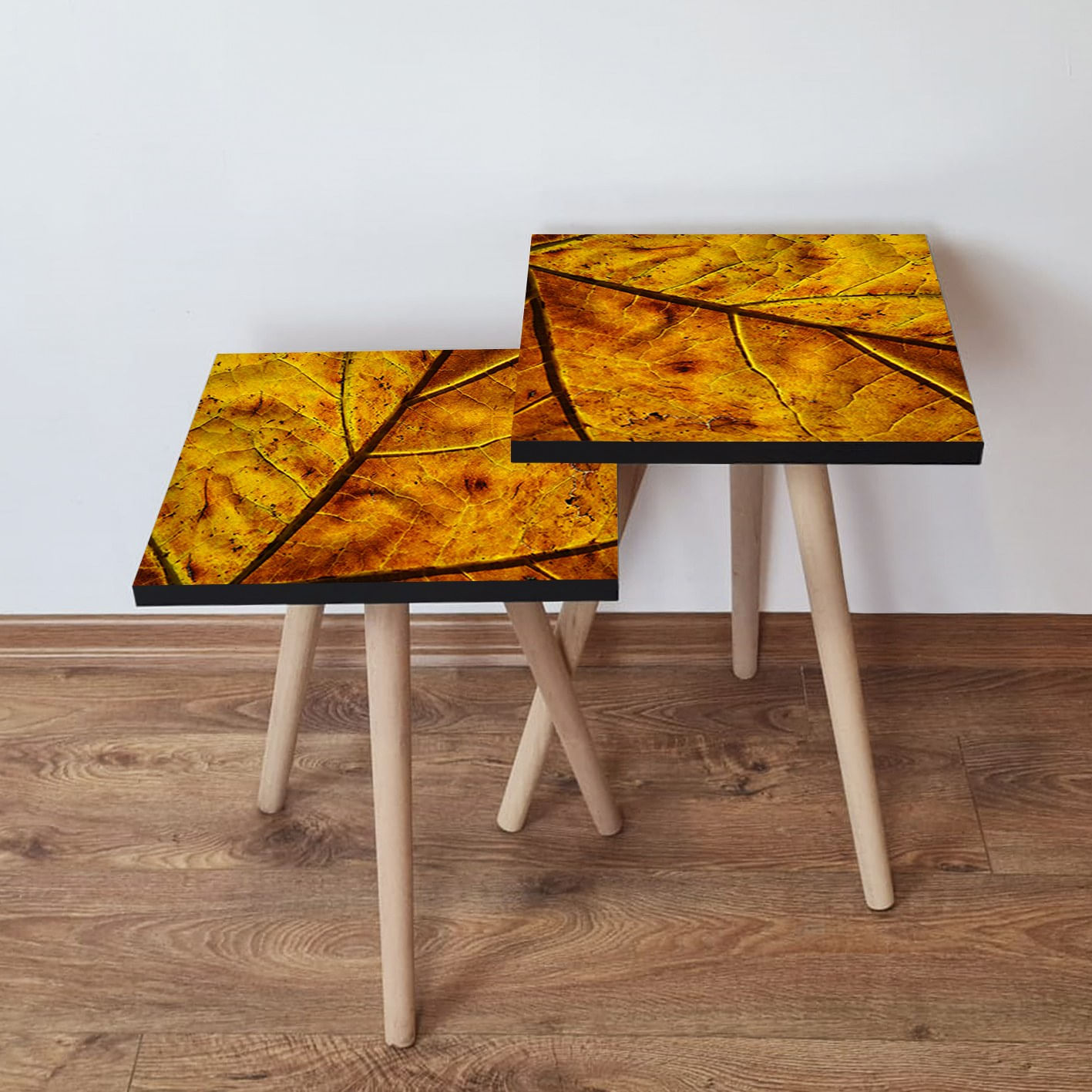 Set masute de cafea, Hanah Home, mdf, mustar si maro, 35x47x35 cm, 35x42x35 cm