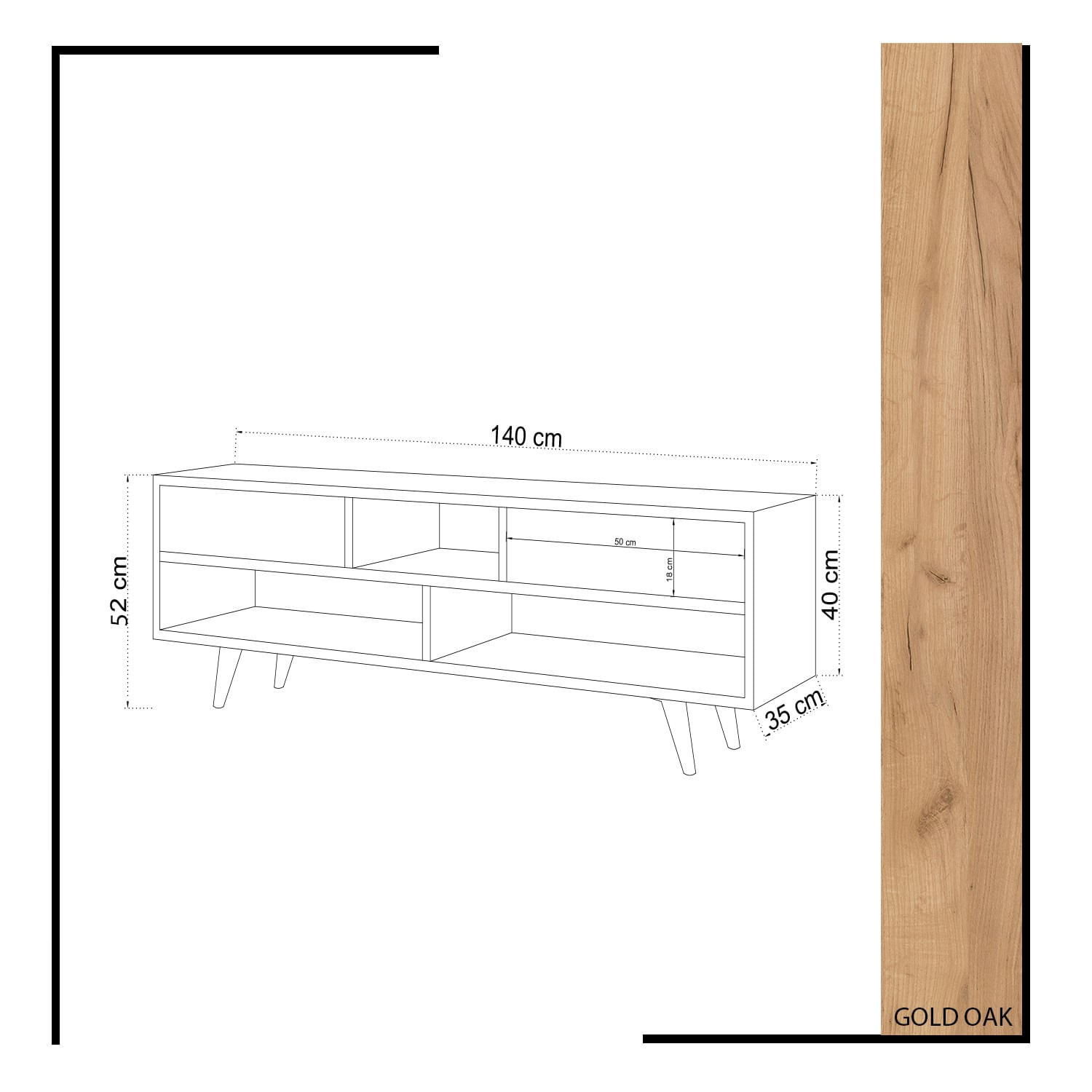 Comoda tv, Hanah Home, pal melaminat, stejar alb, 140x52x35 cm — imaginea 2