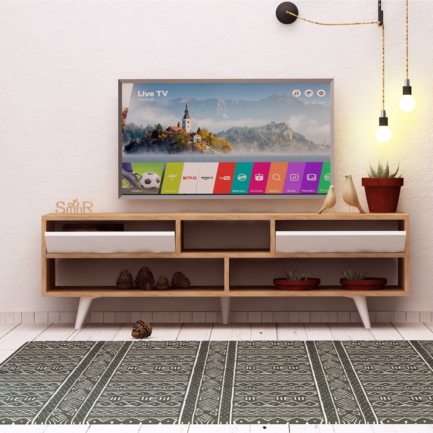 Comoda tv, Hanah Home, pal melaminat, stejar alb, 140x52x35 cm — imaginea 3