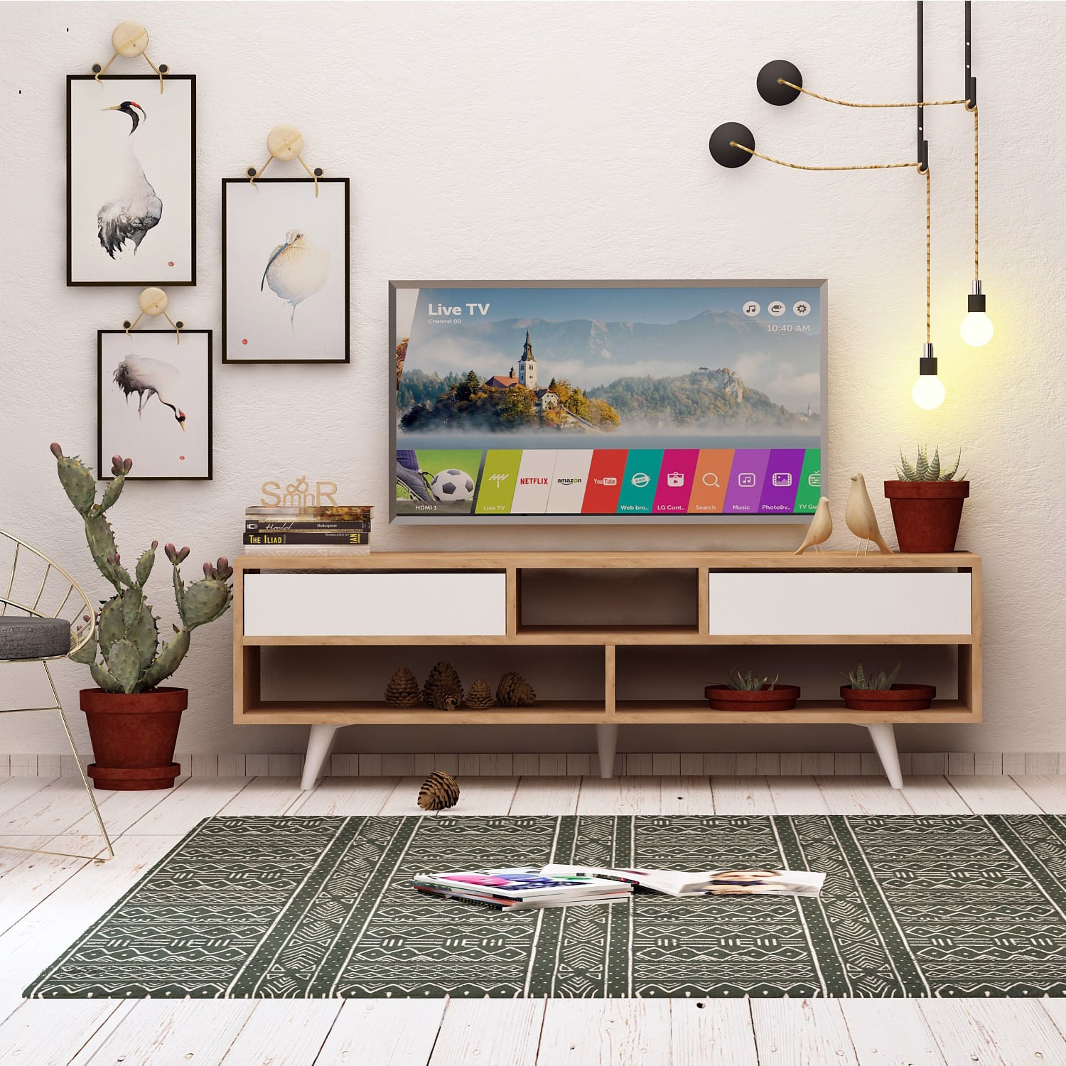 Comoda tv, Hanah Home, pal melaminat, stejar alb, 140x52x35 cm — imaginea 4