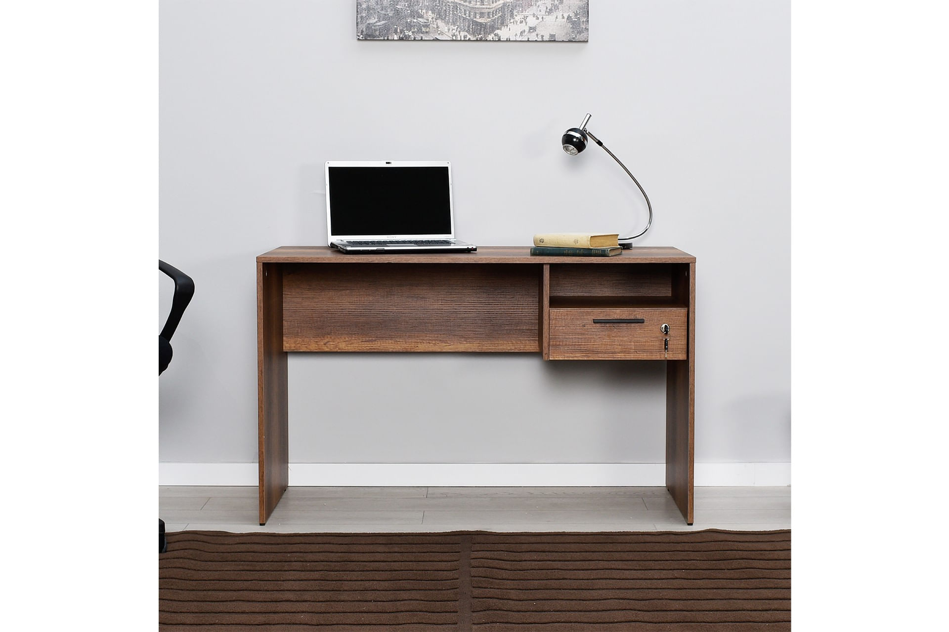 Birou de studiu, Hanah Home, panou de particule melaminat, nuc, 120x60x75 cm — imaginea 5