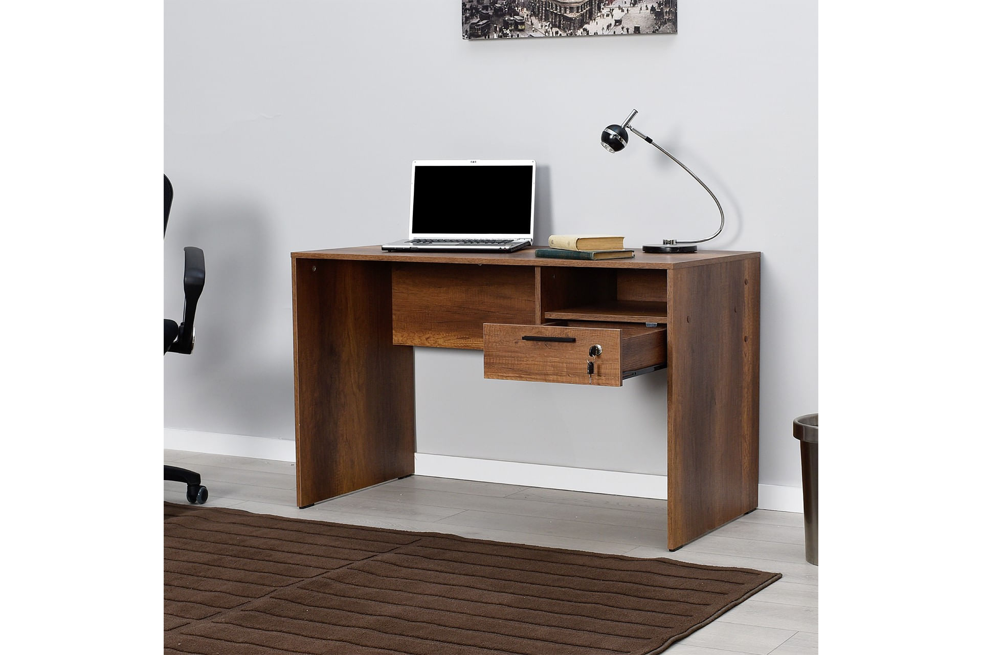 Birou de studiu, Hanah Home, panou de particule melaminat, nuc, 120x60x75 cm — imaginea 6