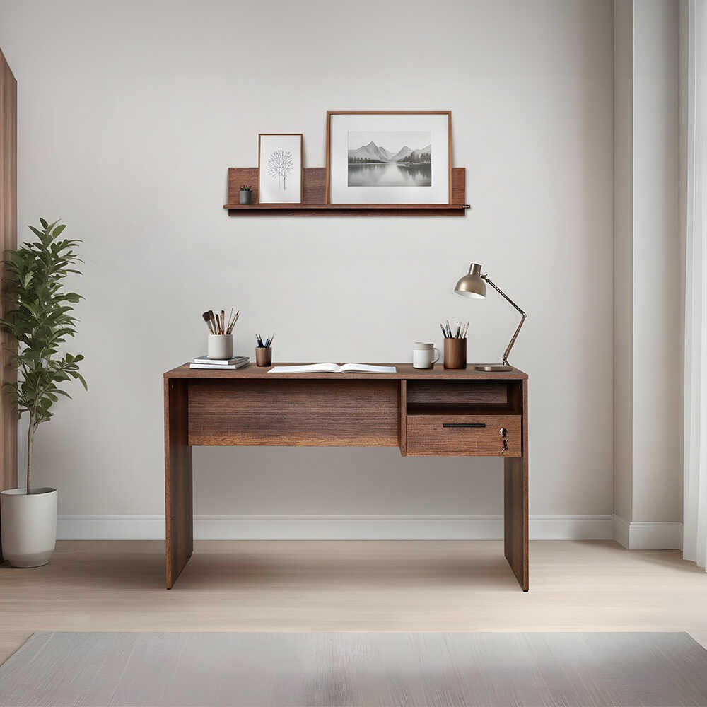 Birou de studiu, Hanah Home, panou de particule melaminat, nuc, 120x60x75 cm — imaginea 10