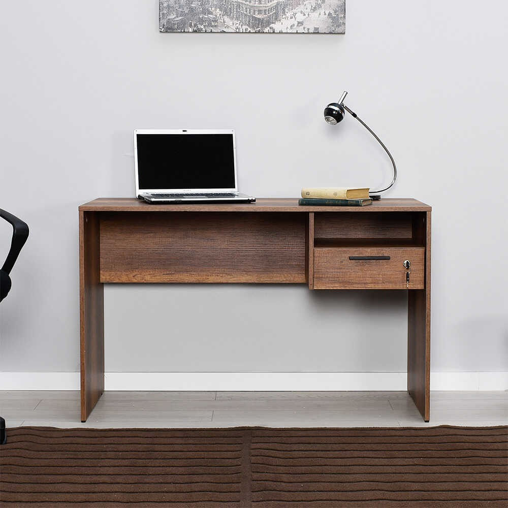 Birou de studiu, Hanah Home, panou de particule melaminat, nuc, 120x60x75 cm — imaginea 12