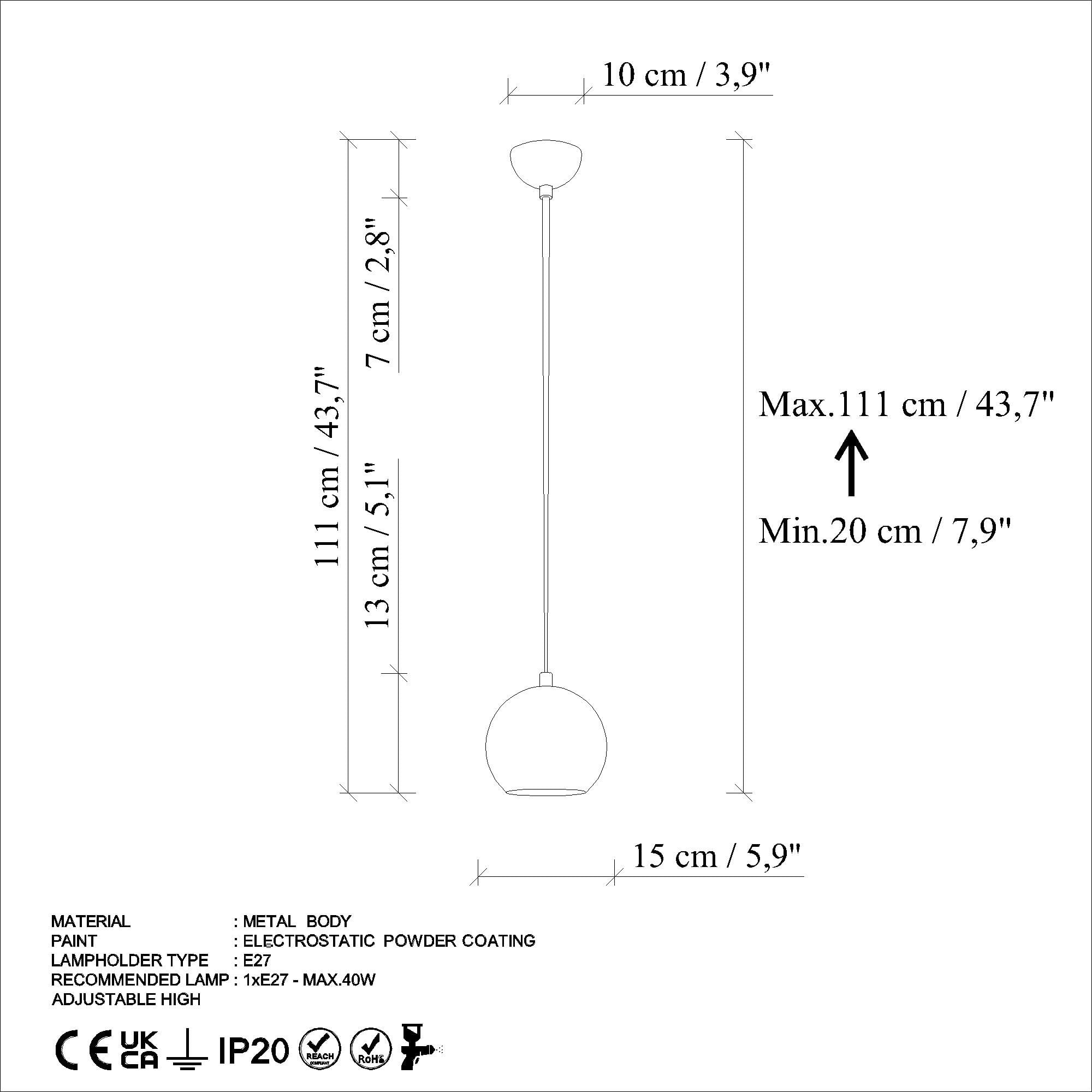 Lustra, Opviq, metal, menta, inaltime reglabila, diametru 15 cm
