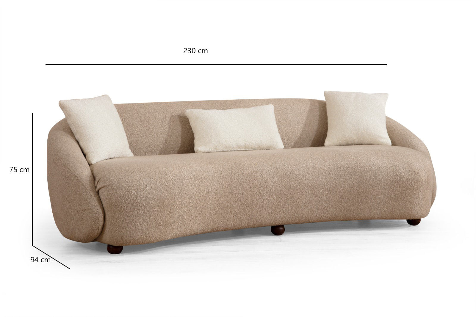 Canapea 3 locuri, Atelier Del Sofa, material textil cappuccino, lemn fag, 230x75x94 cm — imaginea 4
