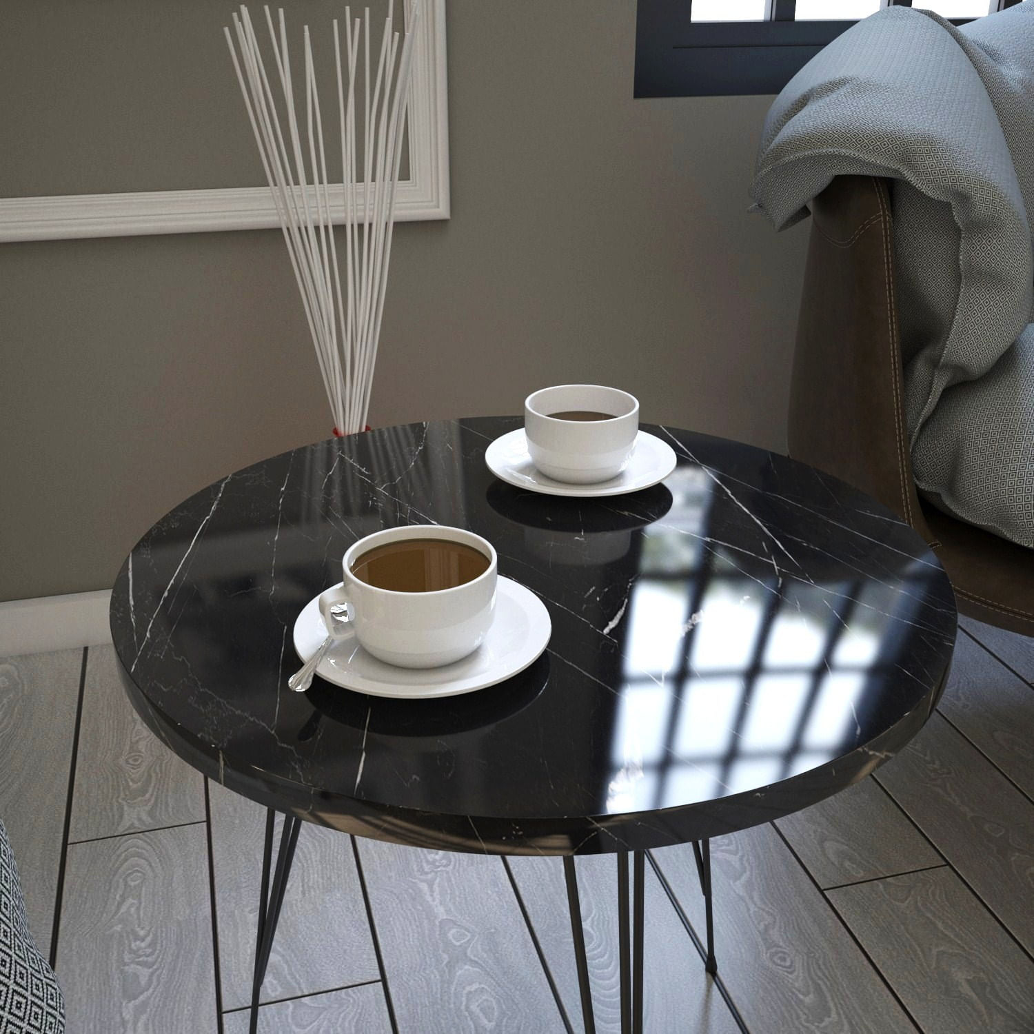 Masuta de cafea, Hanah Home, pal melaminat, negru si alb, 40x40x44 cm — imaginea 3