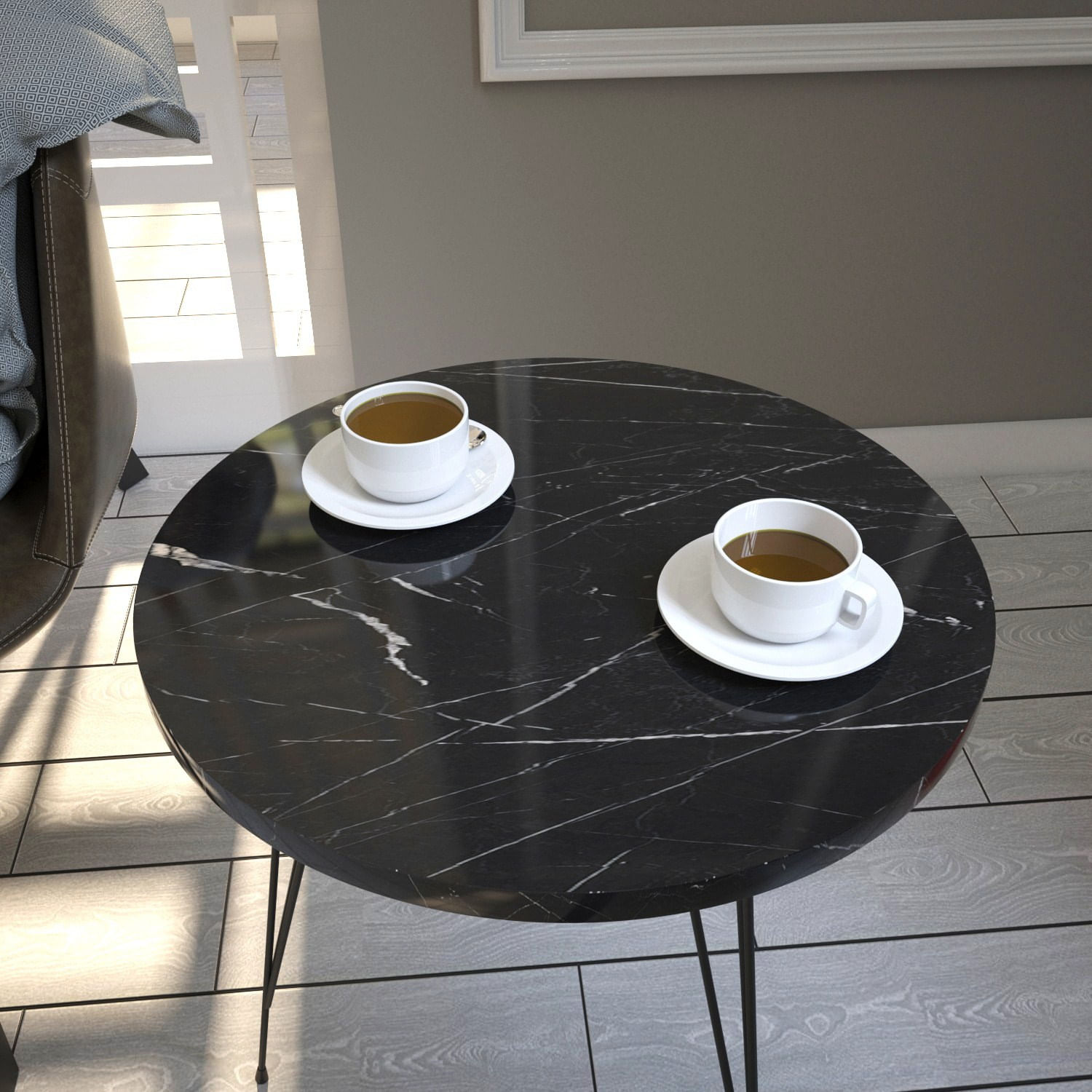 Masuta de cafea, Hanah Home, pal melaminat, negru si alb, 40x40x44 cm — imaginea 6