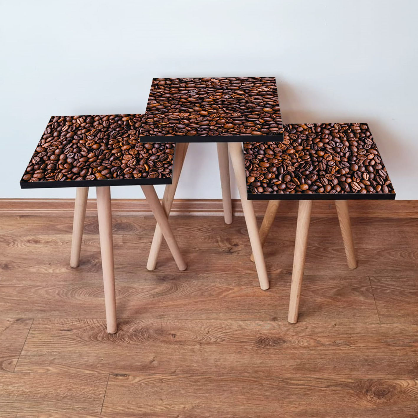 Set masute de cafea, Hanah Home, mdf, maro, 3 piese, 35x35x52 cm, 481LNA2849