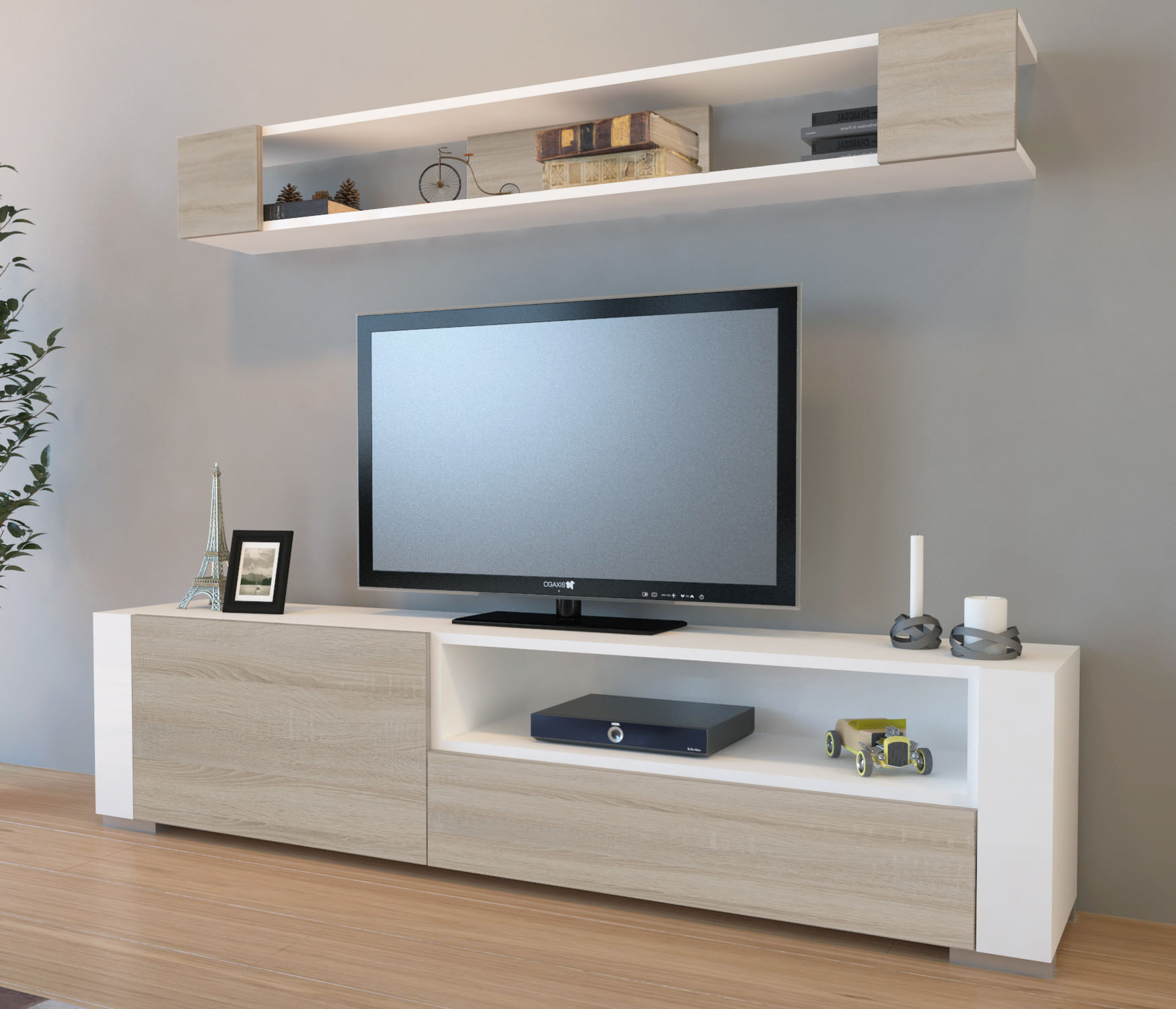 Comoda tv, Hanah Home, pal melaminat, alb si cordoba, 180x44x31.5 cm — imaginea 2