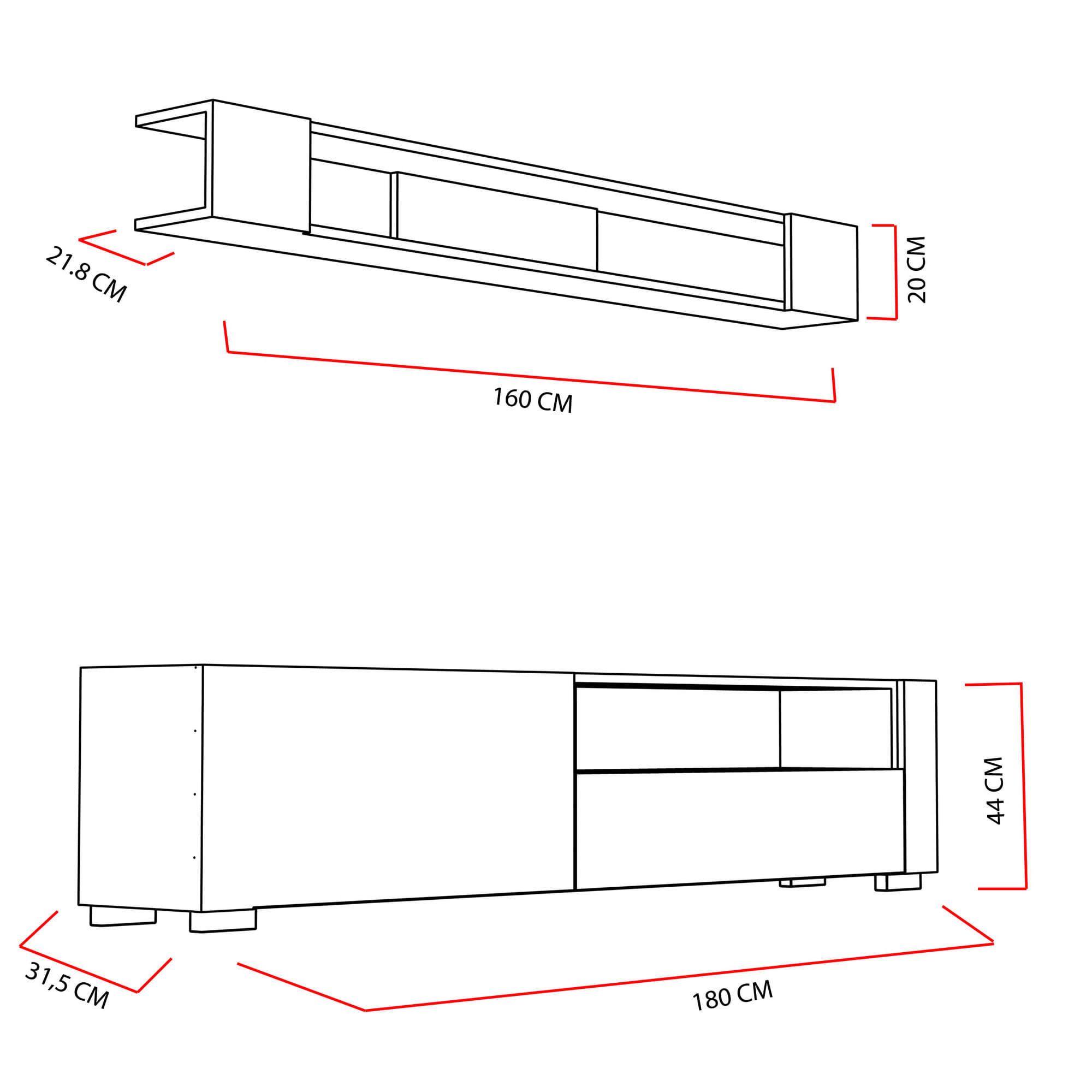 Comoda tv, Hanah Home, pal melaminat, alb si cordoba, 180x44x31.5 cm — imaginea 3
