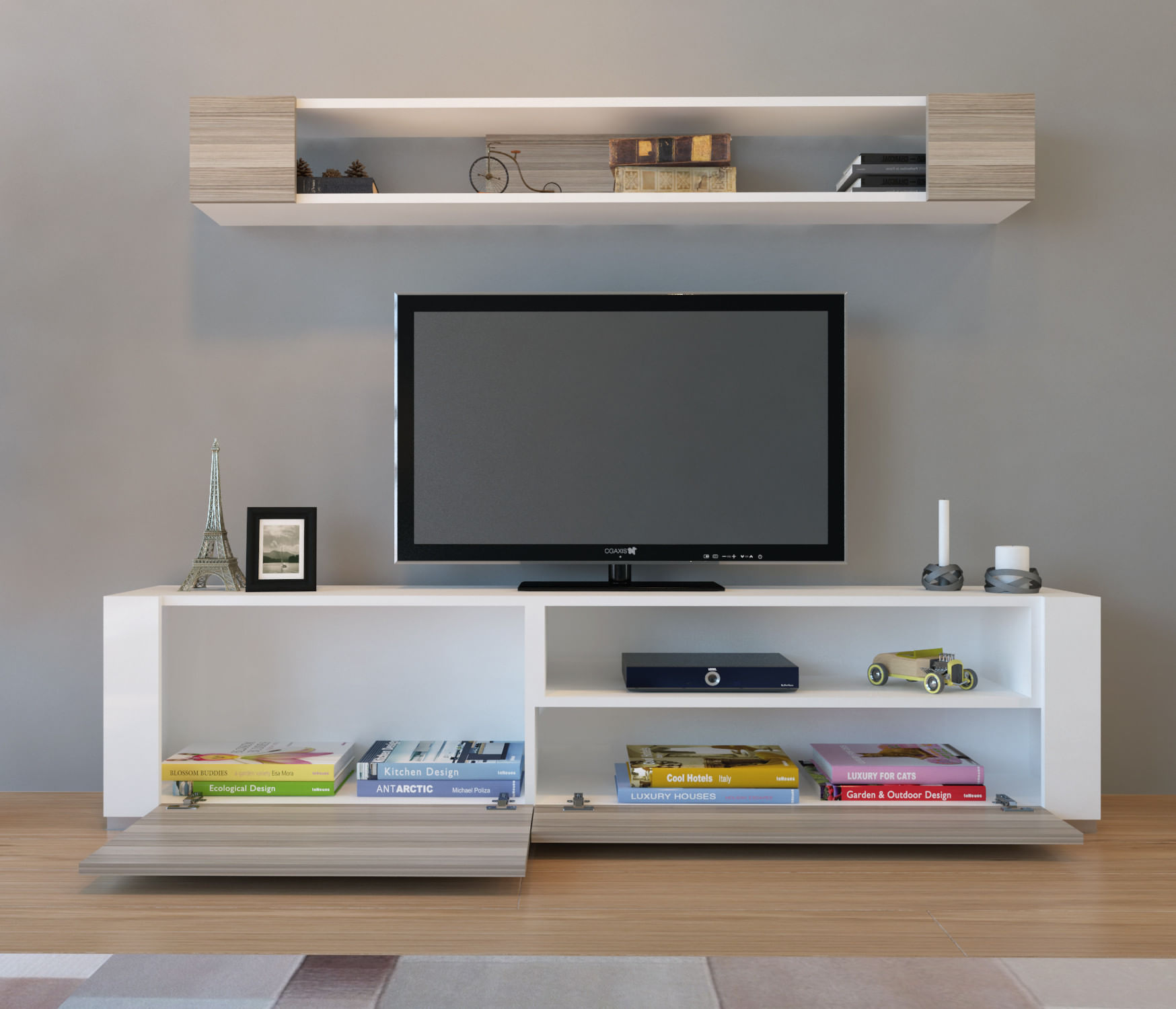Comoda tv, Hanah Home, pal melaminat, alb si cordoba, 180x44x31.5 cm — imaginea 4