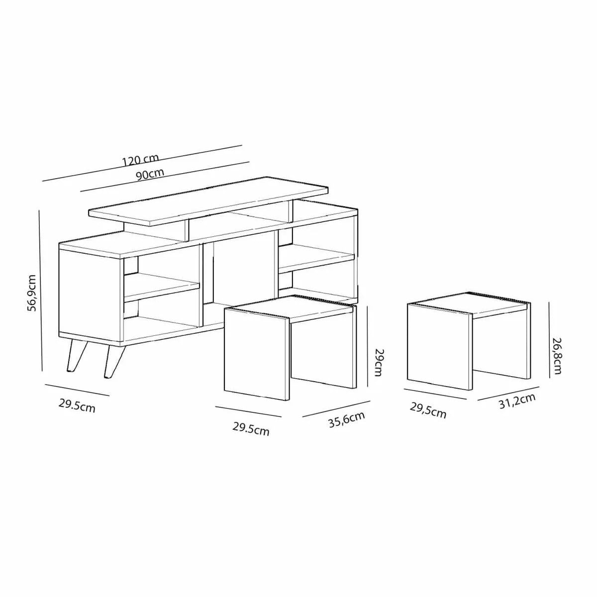 Comoda tv, Hanah Home, pal melaminat, alb si tec, 120x29.5x56.9 cm — imaginea 2