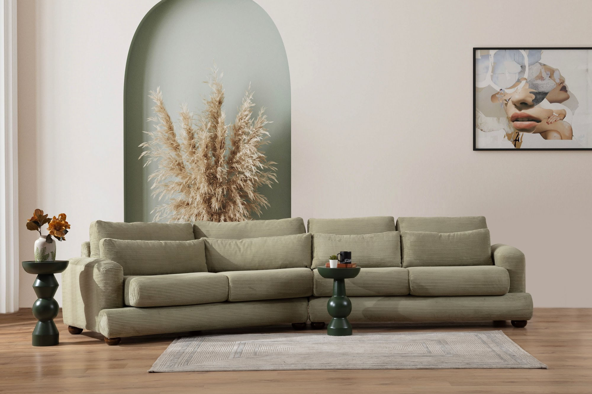 Canapea 4 locuri, Hanah Home, lemn fag, verde, 330x105x90 cm — imaginea 4