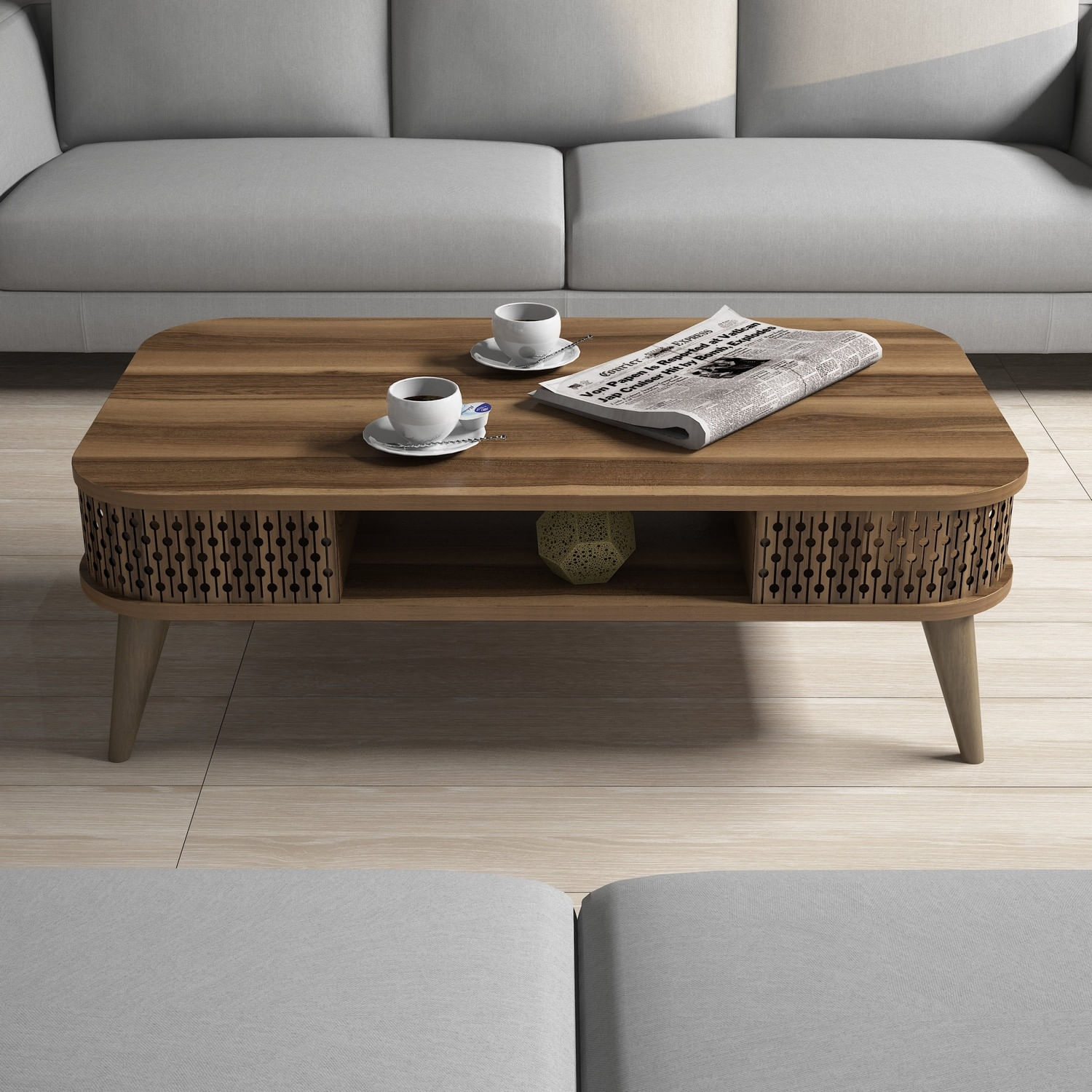 Masuta de cafea, Hanah Home, pal melaminat, nuc, 105x60x34.6 cm, 845HCT2828 — imaginea 3