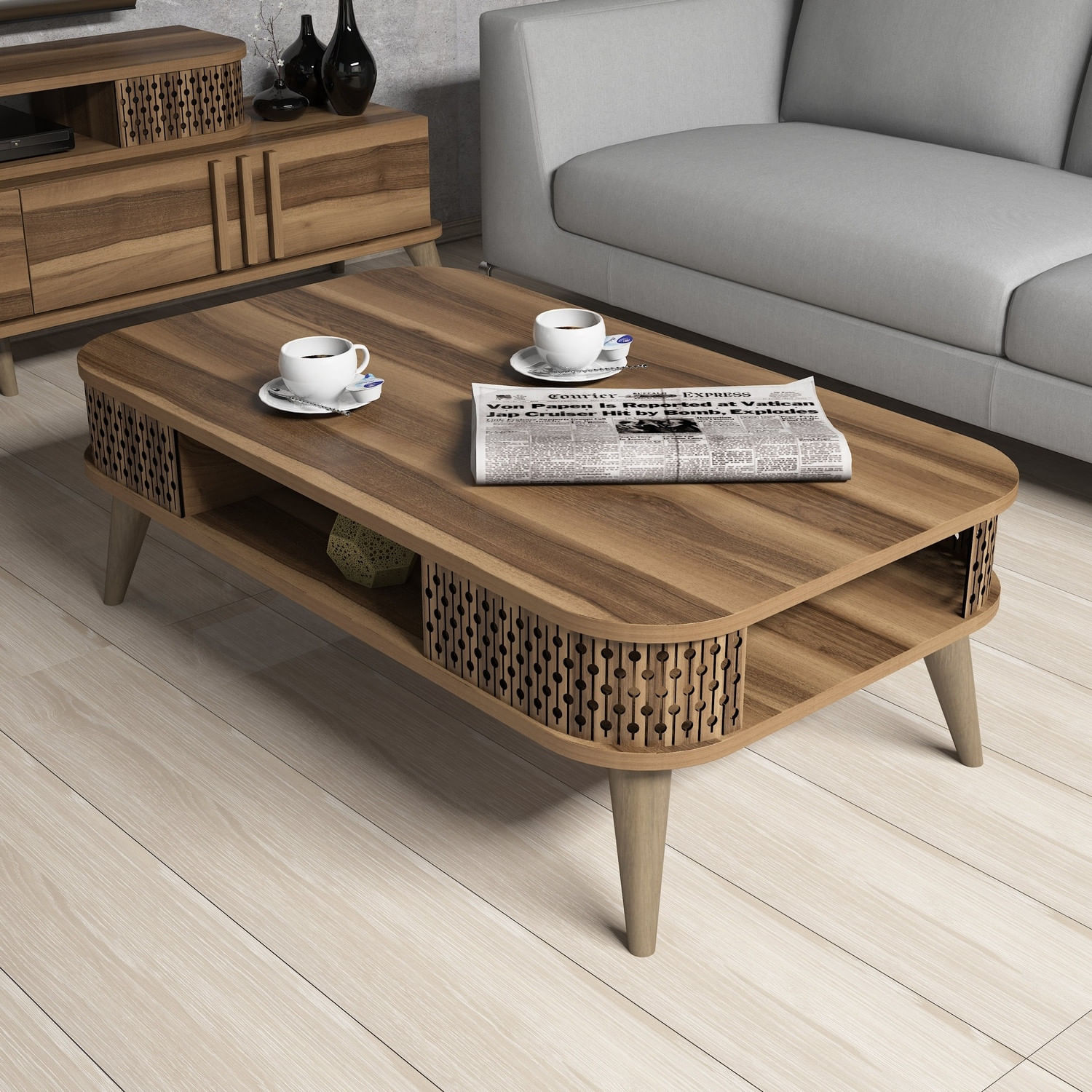 Masuta de cafea, Hanah Home, pal melaminat, nuc, 105x60x34.6 cm, 845HCT2828 — imaginea 4