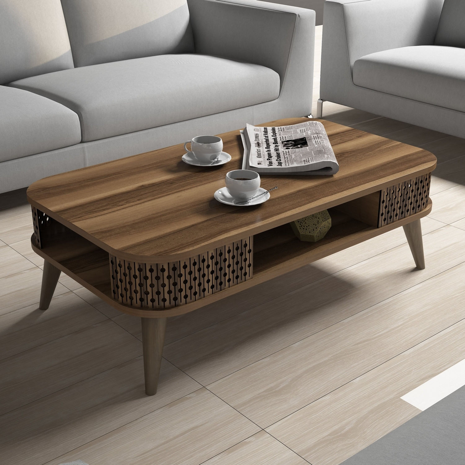 Masuta de cafea, Hanah Home, pal melaminat, nuc, 105x60x34.6 cm, 845HCT2828 — imaginea 5