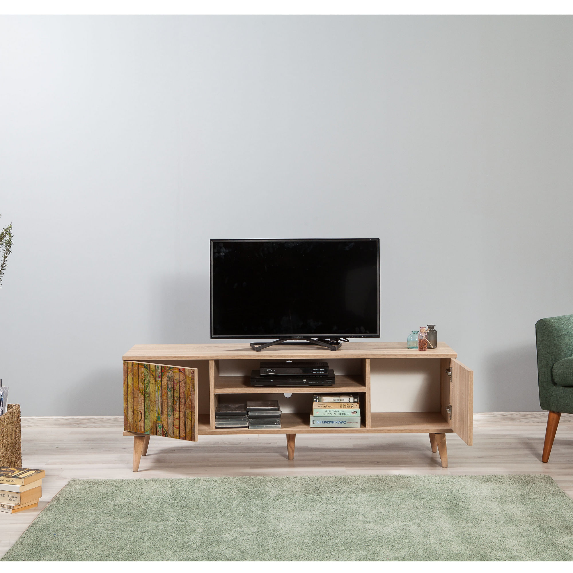 Comoda tv, Hanah Home, pal melaminat, stejar sonoma, 140x40x50 cm, 863SPH3034 — imaginea 4